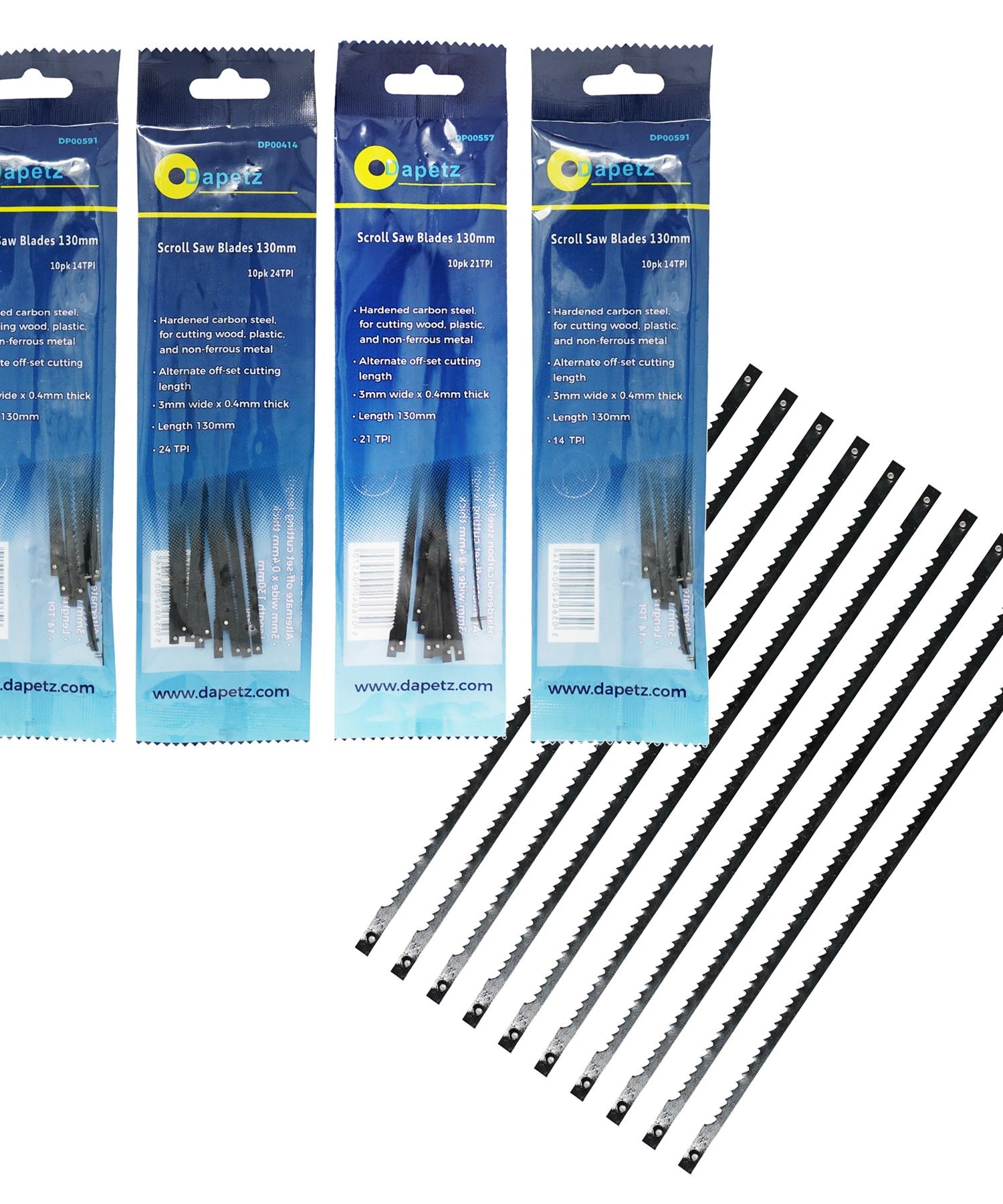 80 Scroll Saw Blades 10 Each 10, 14, 21 And 24 Tpi - Pin Ended - 130mm Long