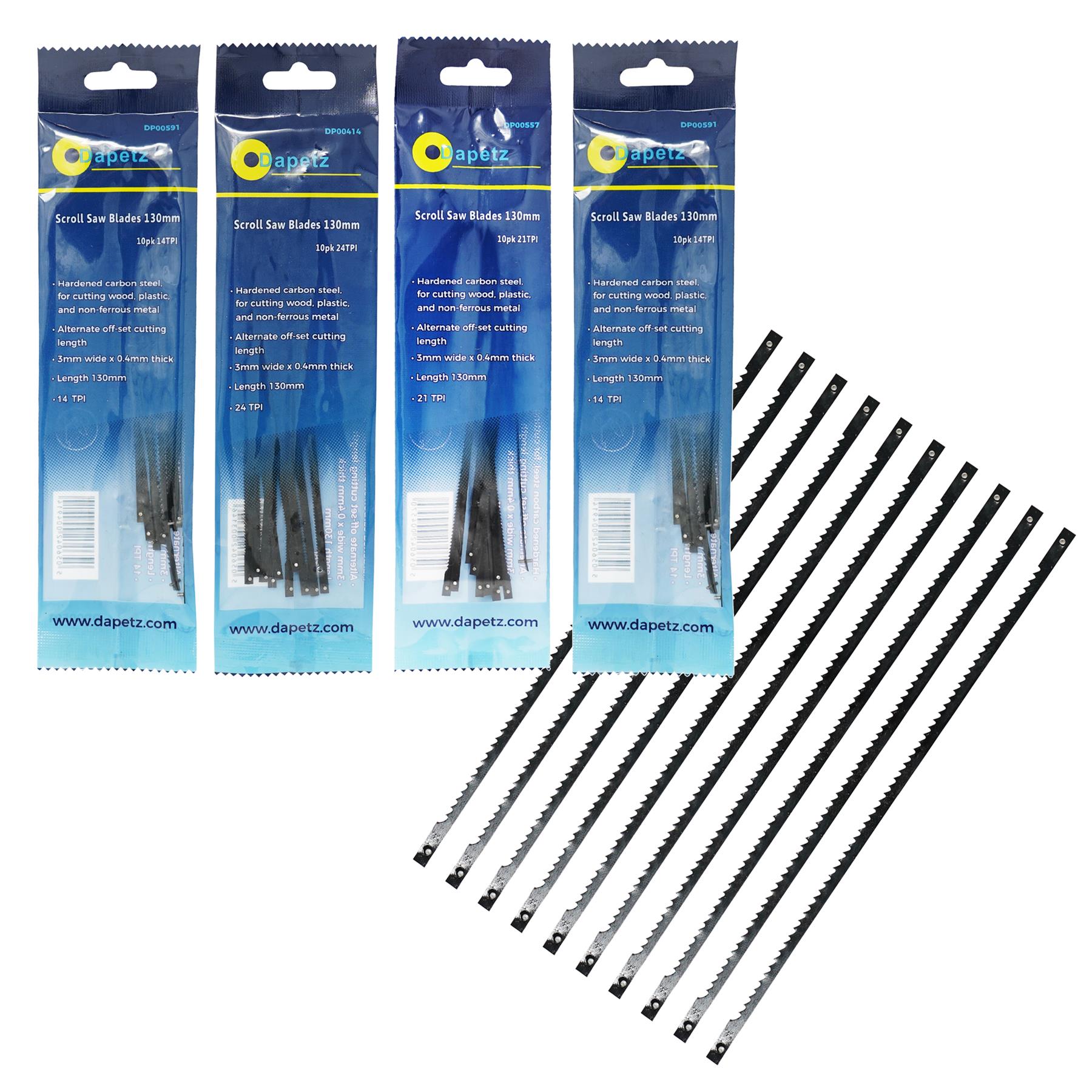 80 Scroll Saw Blades 10 Each 10, 14, 21 And 24 Tpi - Pin Ended - 130mm Long