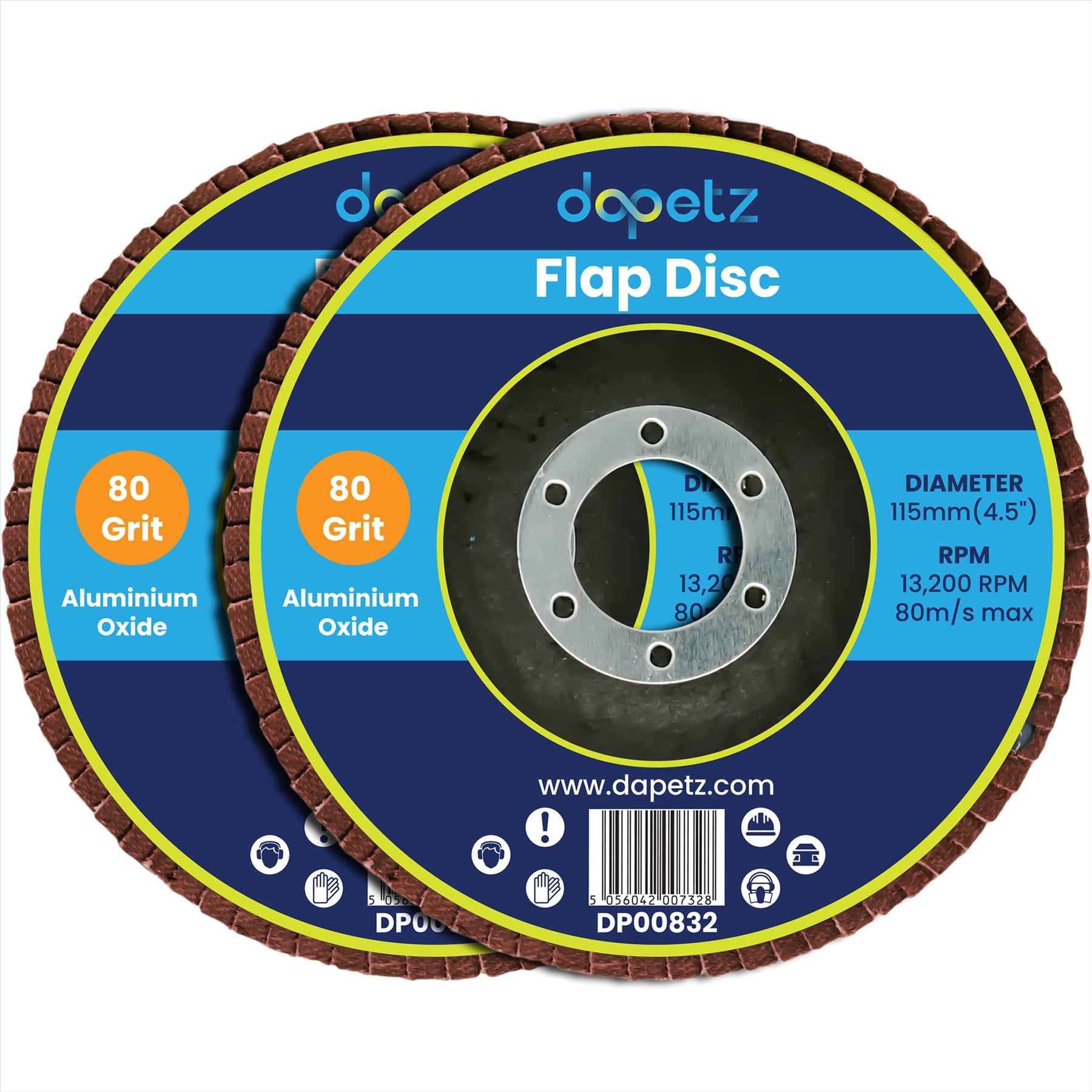 (Pack of 2 )Angle Grinder Aluminium Oxide FLAP DISCS Grinding Wheels 115mm 4.5'' 80 Grit by Daptez