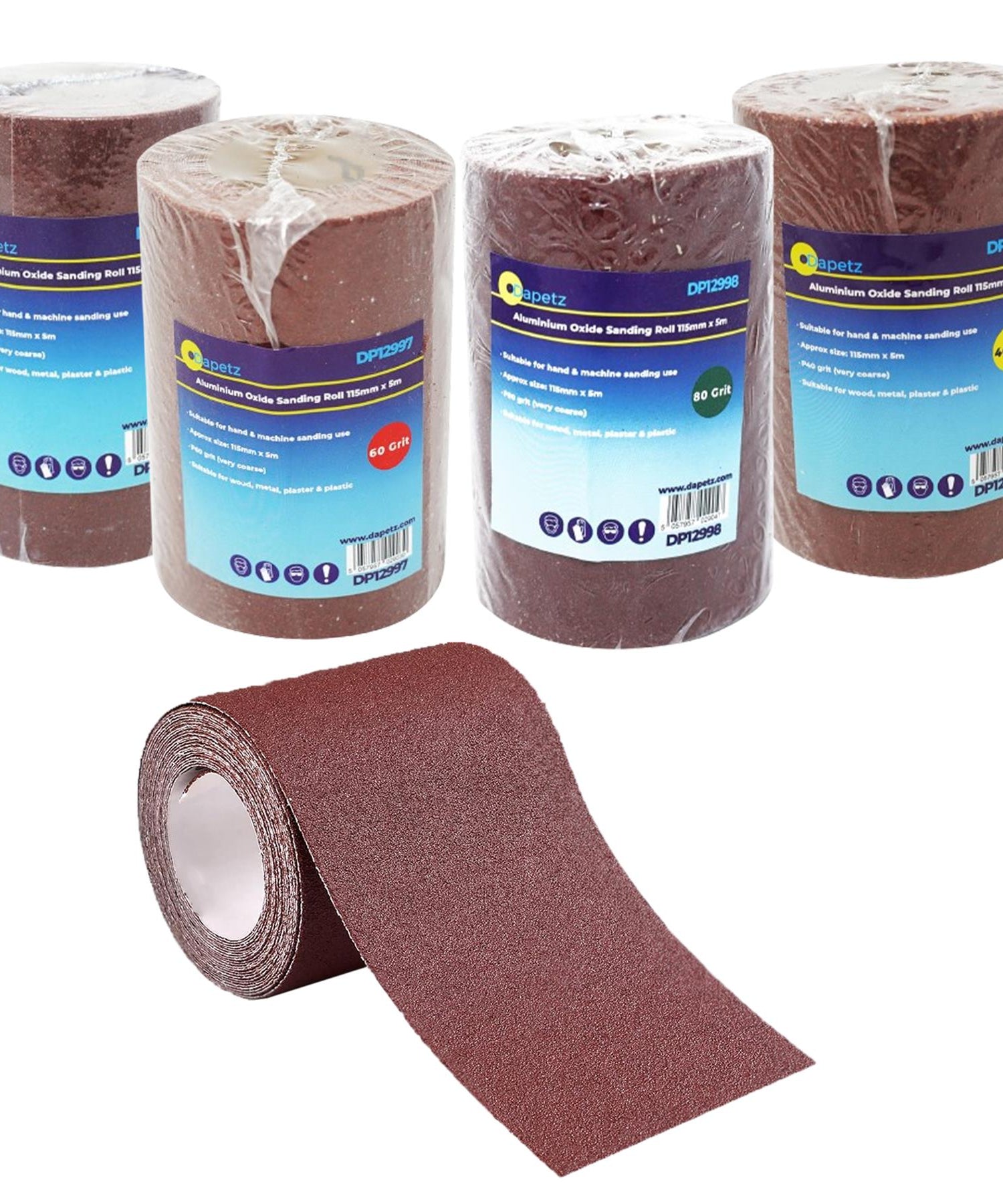 5m Aluminium Oxide Sanding Roll 115mm 40/60/80/120 Grit Anti Clog Sandpaper By Dapetz