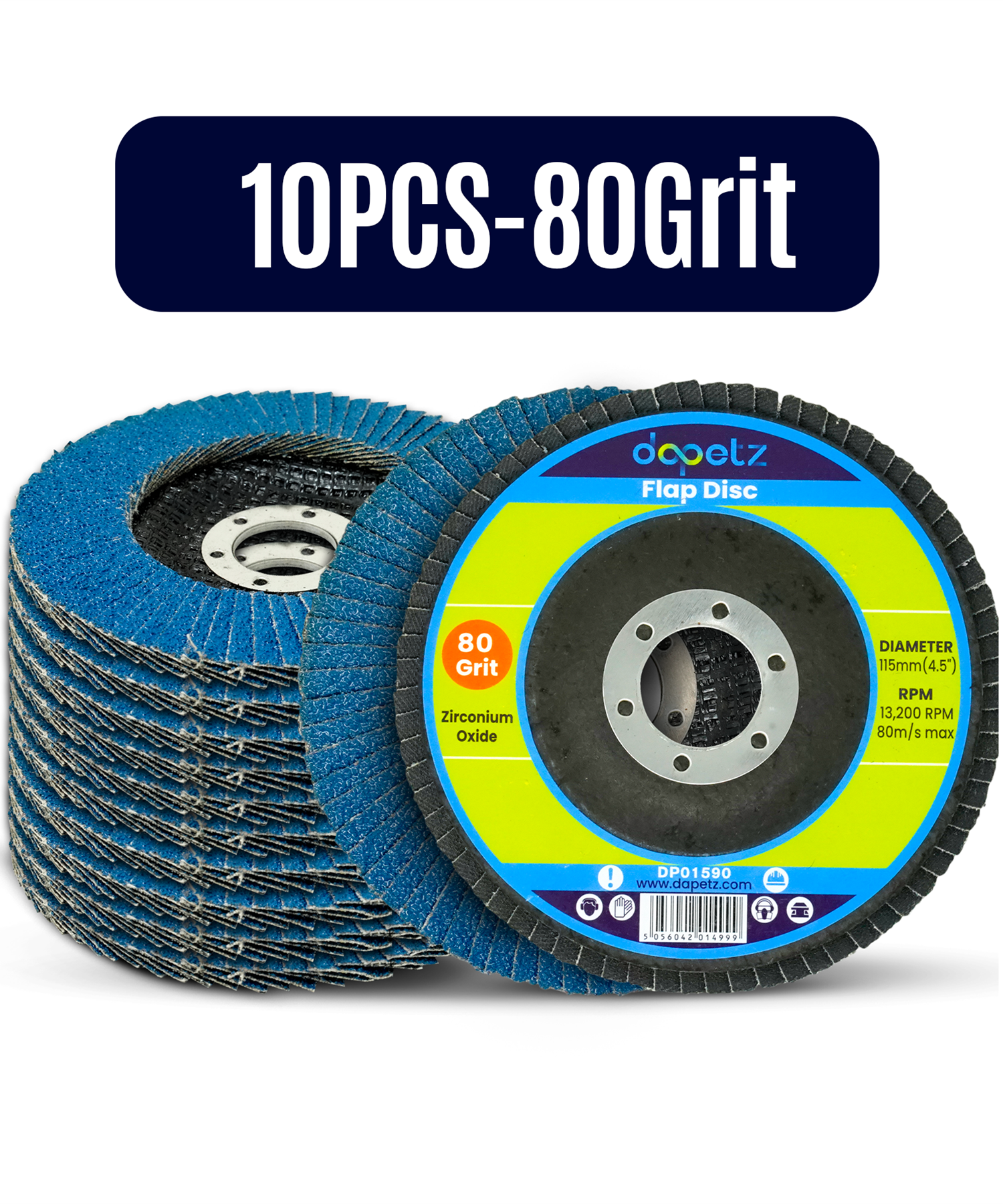 10pcs Flap Grinding Sanding Discs 115mm 4.5" 80 Grit Zirconium Oxide By Dapetz