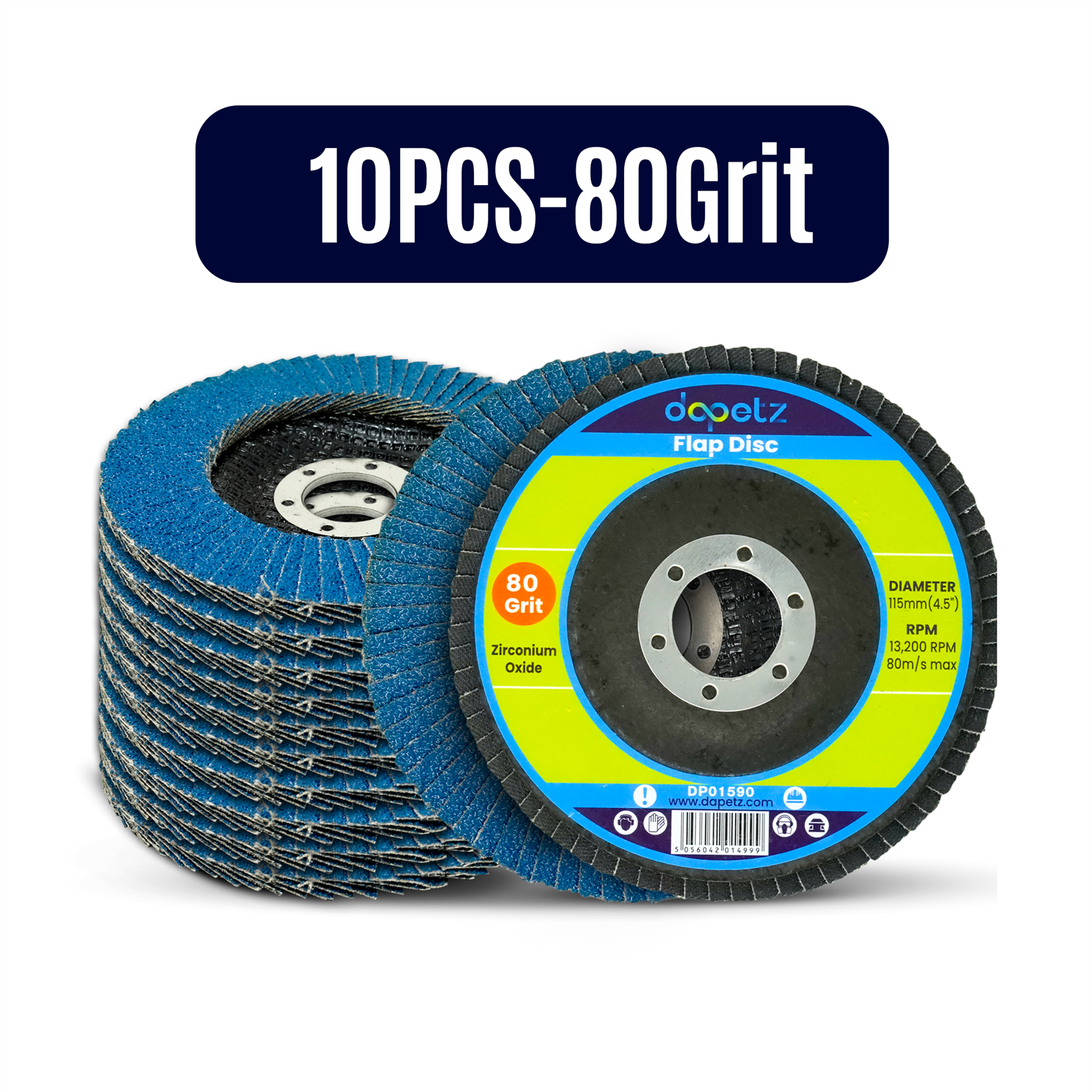10pcs Flap Grinding Sanding Discs 115mm 4.5" 80 Grit Zirconium Oxide By Dapetz
