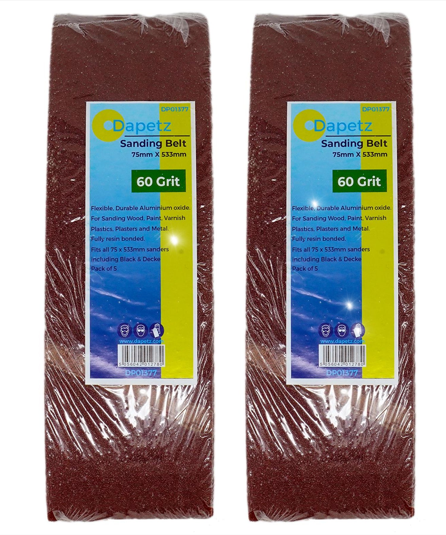 (Pcs of 10) Sanding Belts 75mm x 533mm 60 Grit by Dapetz Sanders