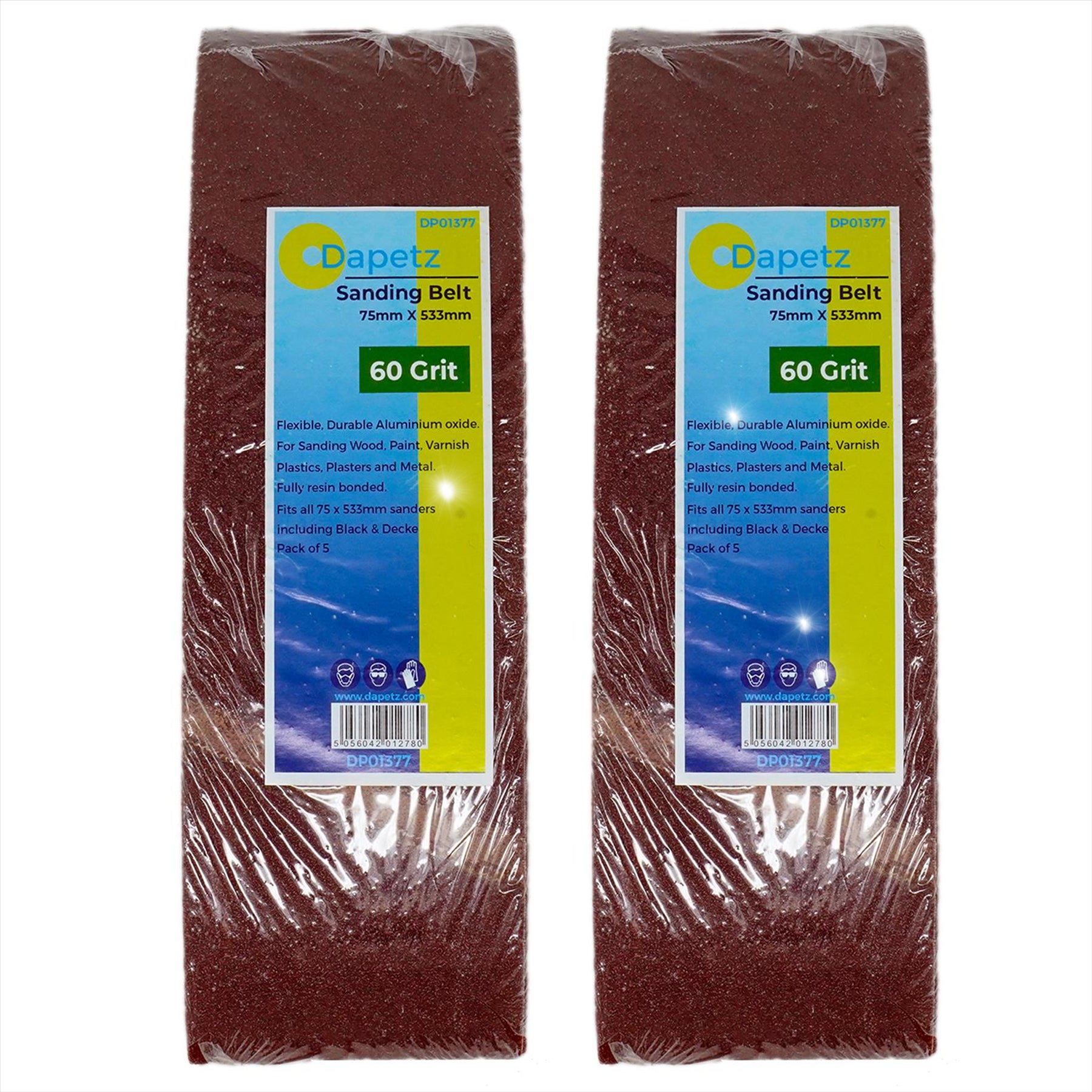 (Pcs of 10) Sanding Belts 75mm x 533mm 60 Grit by Dapetz Sanders