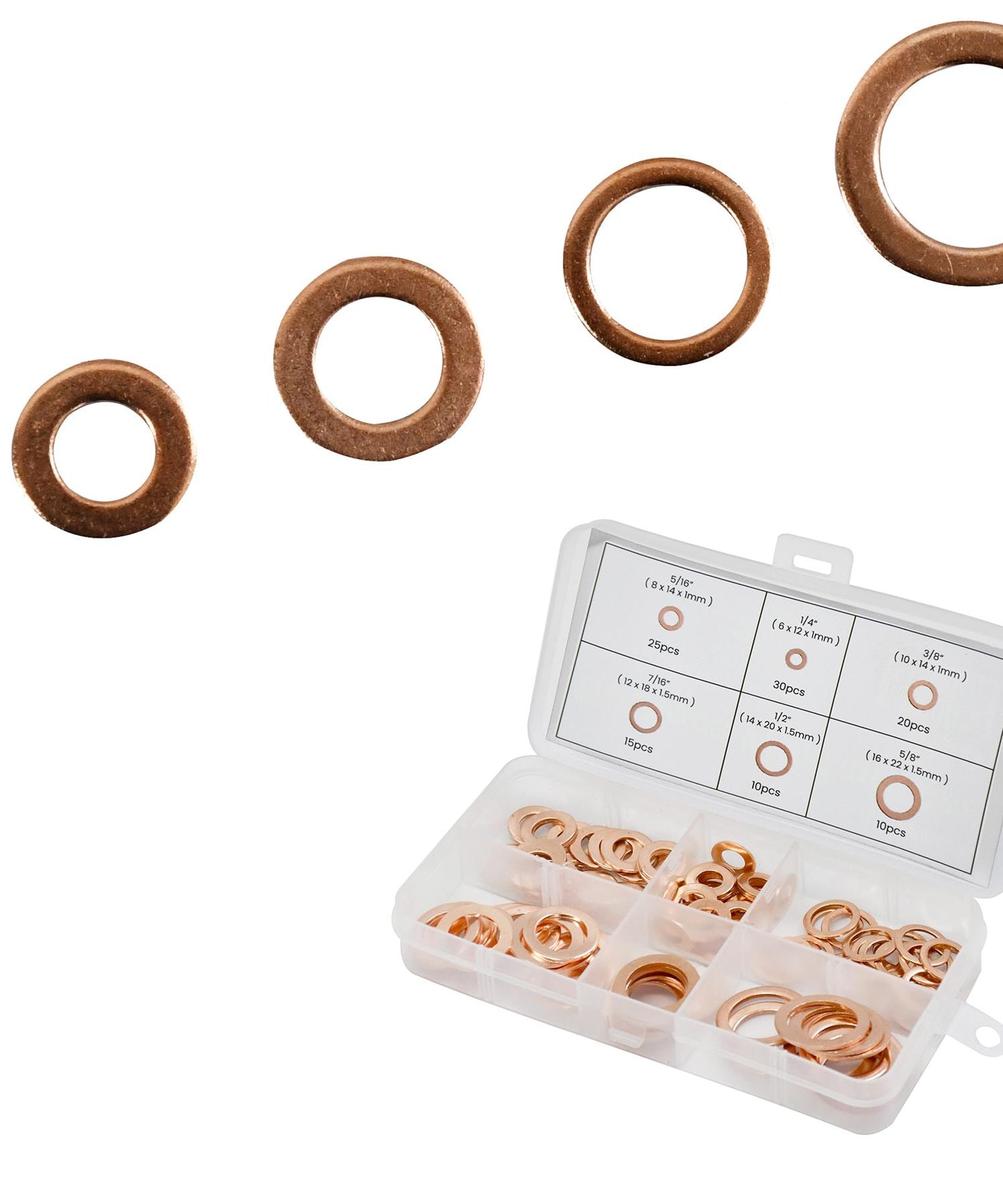 Assorted Box 110 Piece Imperial Washers Solid Copper Sump Plug Washer Set New By Dapetz