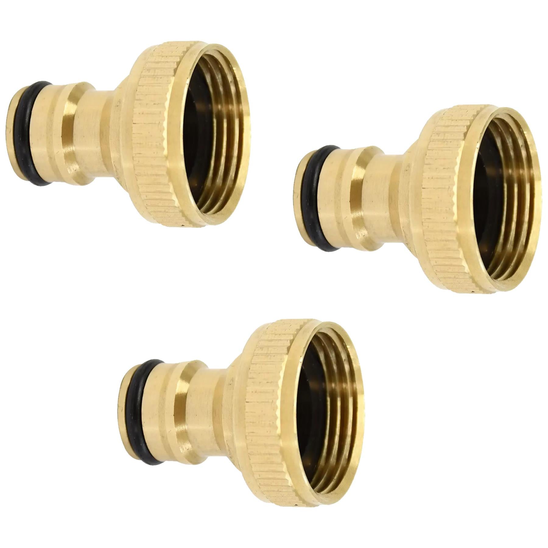 3x Brass Hose Tap Connector 3/4" Threaded Garden Water Pipe Adaptor Fitting By Dapetz