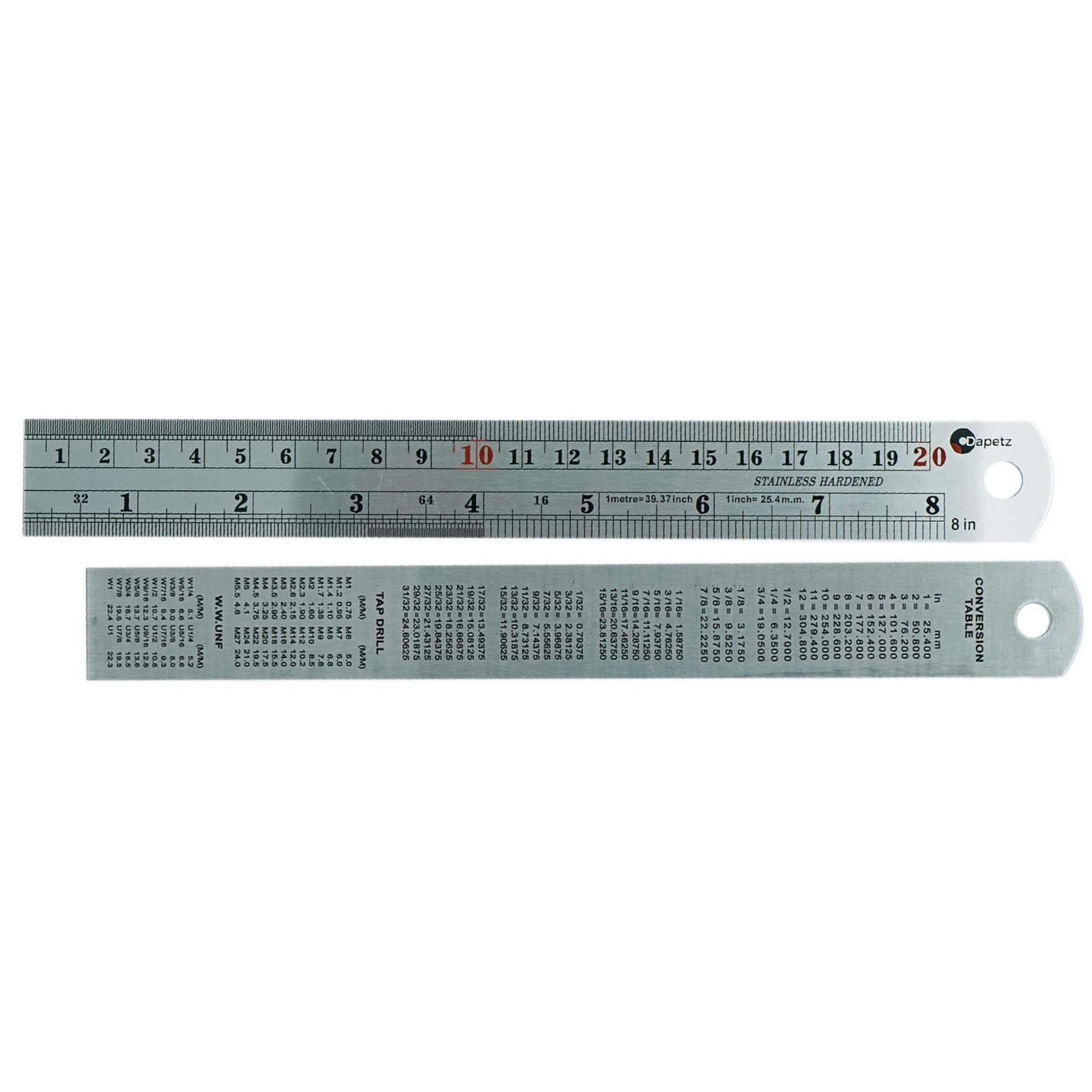 8" 20cm 200mm Stainless Steel Ruler Metal Rule Metric Imperial