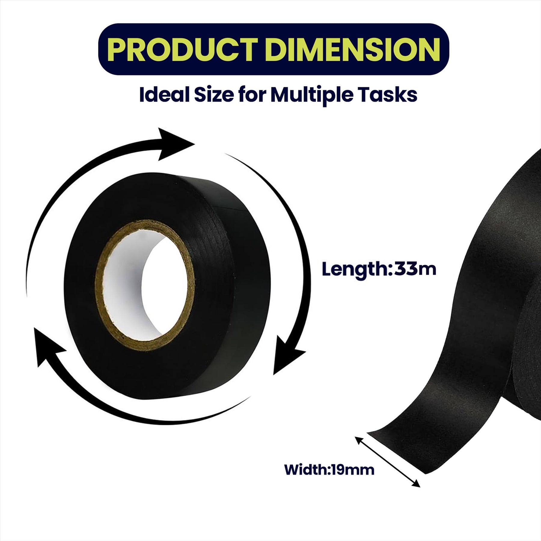 2PCS Electrical PVC Insulating Tape 19mm x 33m Flame Retardent Black By Dapetz