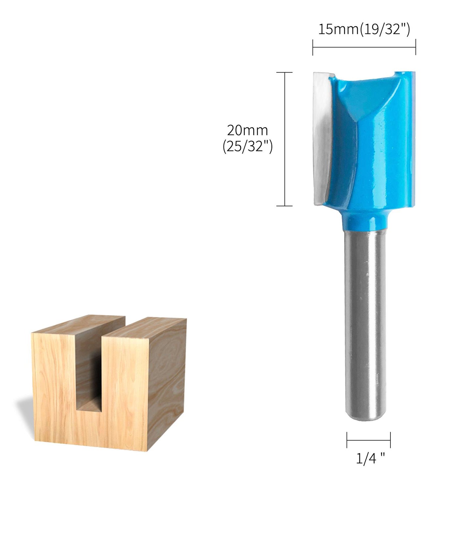 Straight 2 Flute Router Bit Cutter 1/4" Shank Carbide TCT Groove Metric 15x20mm