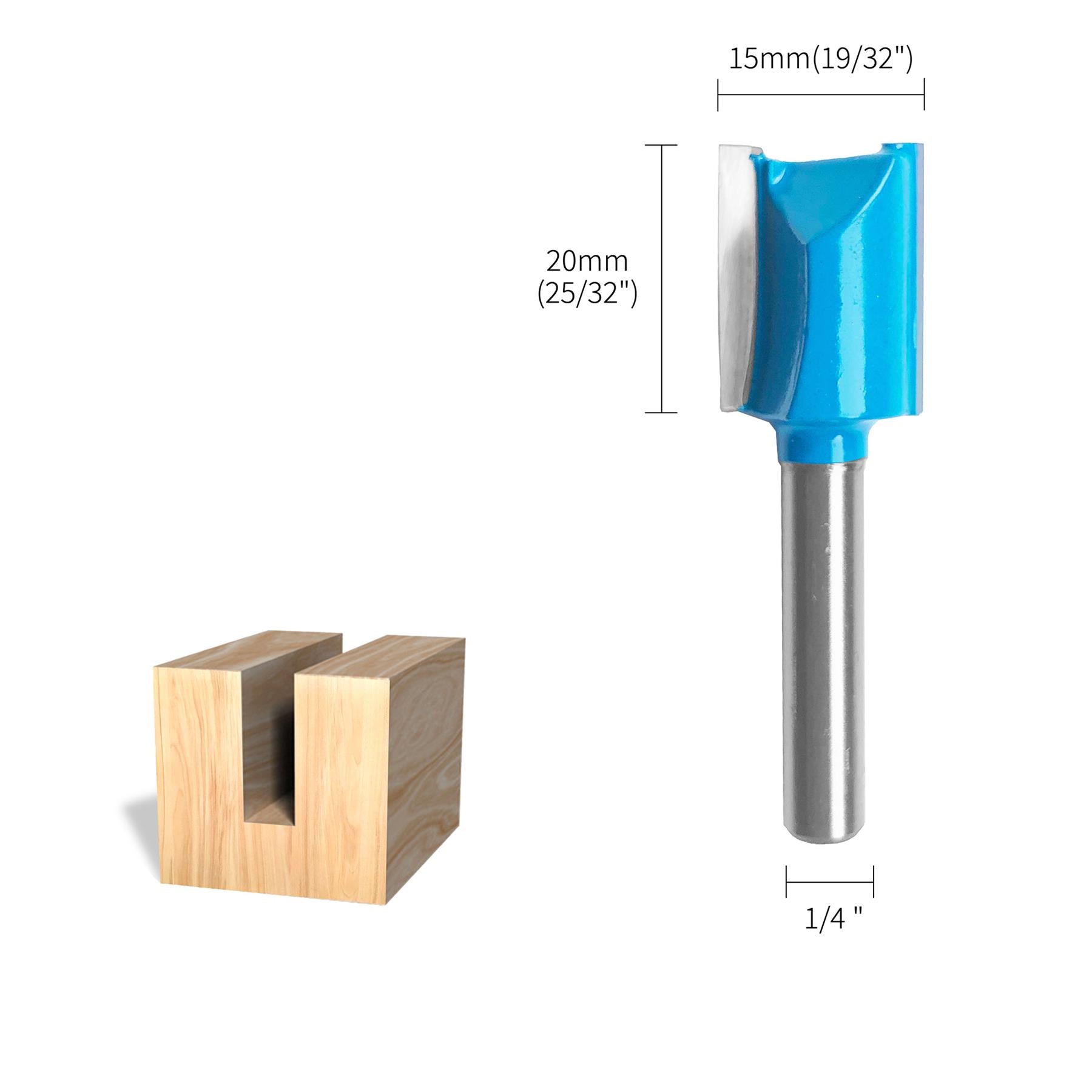 Straight 2 Flute Router Bit Cutter 1/4" Shank Carbide TCT Groove Metric 15x20mm