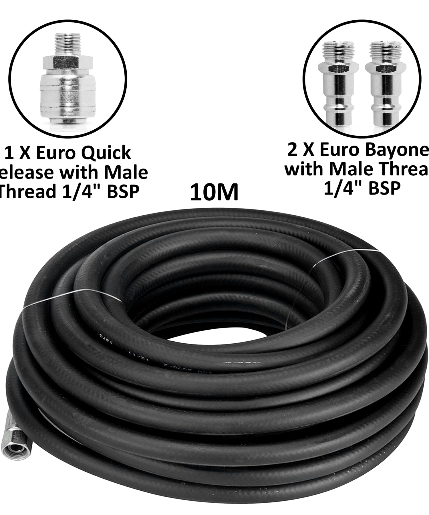 Rubber Air Compressor Hose Air Line 10m Metre 1/4" BSP Female End Bore 8mm 5/16"