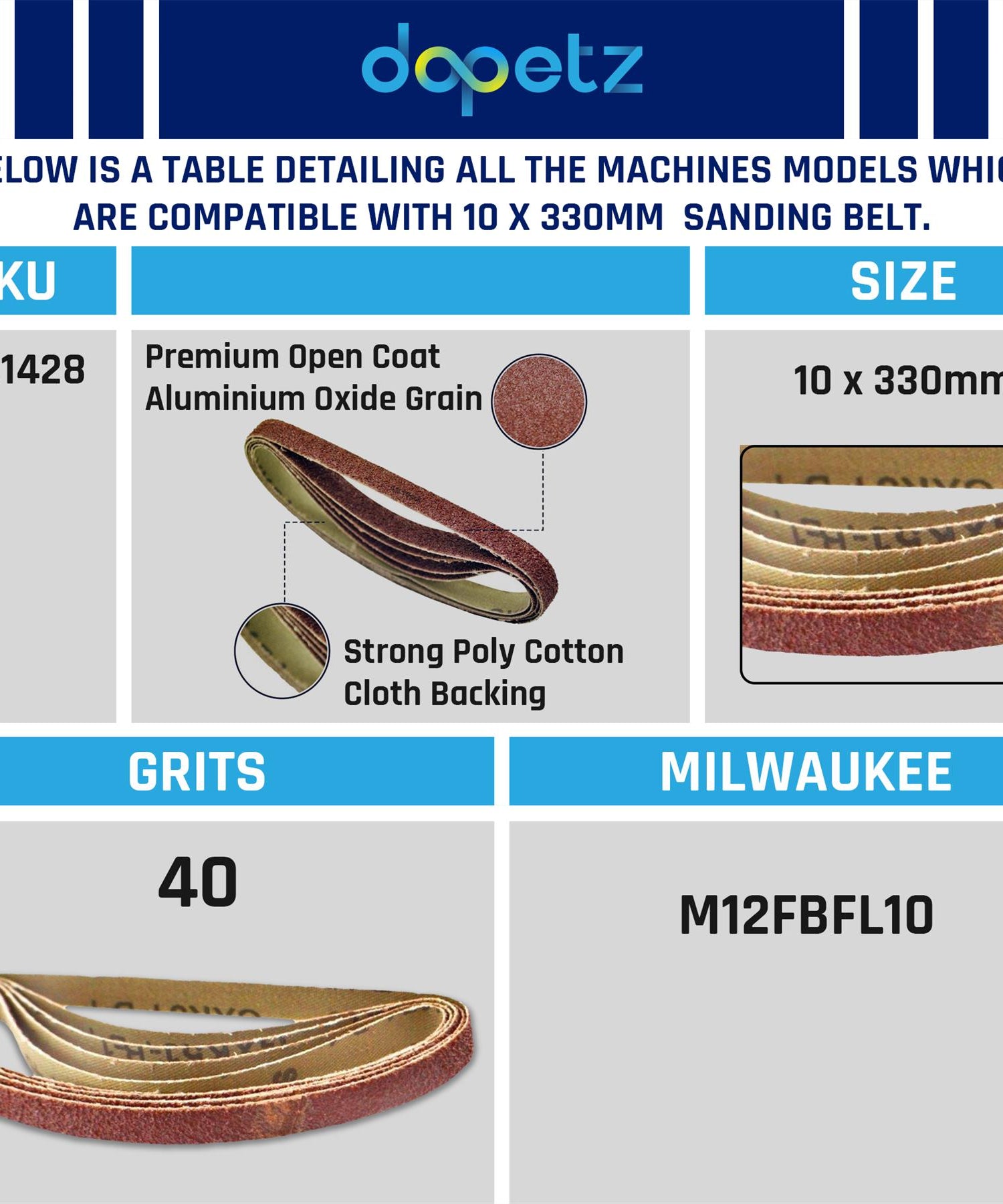 50Pcs Sanding Belts 330 x 10mm Aluminium Oxide 40 Grit For Bosch Makita Sander By Dapetz