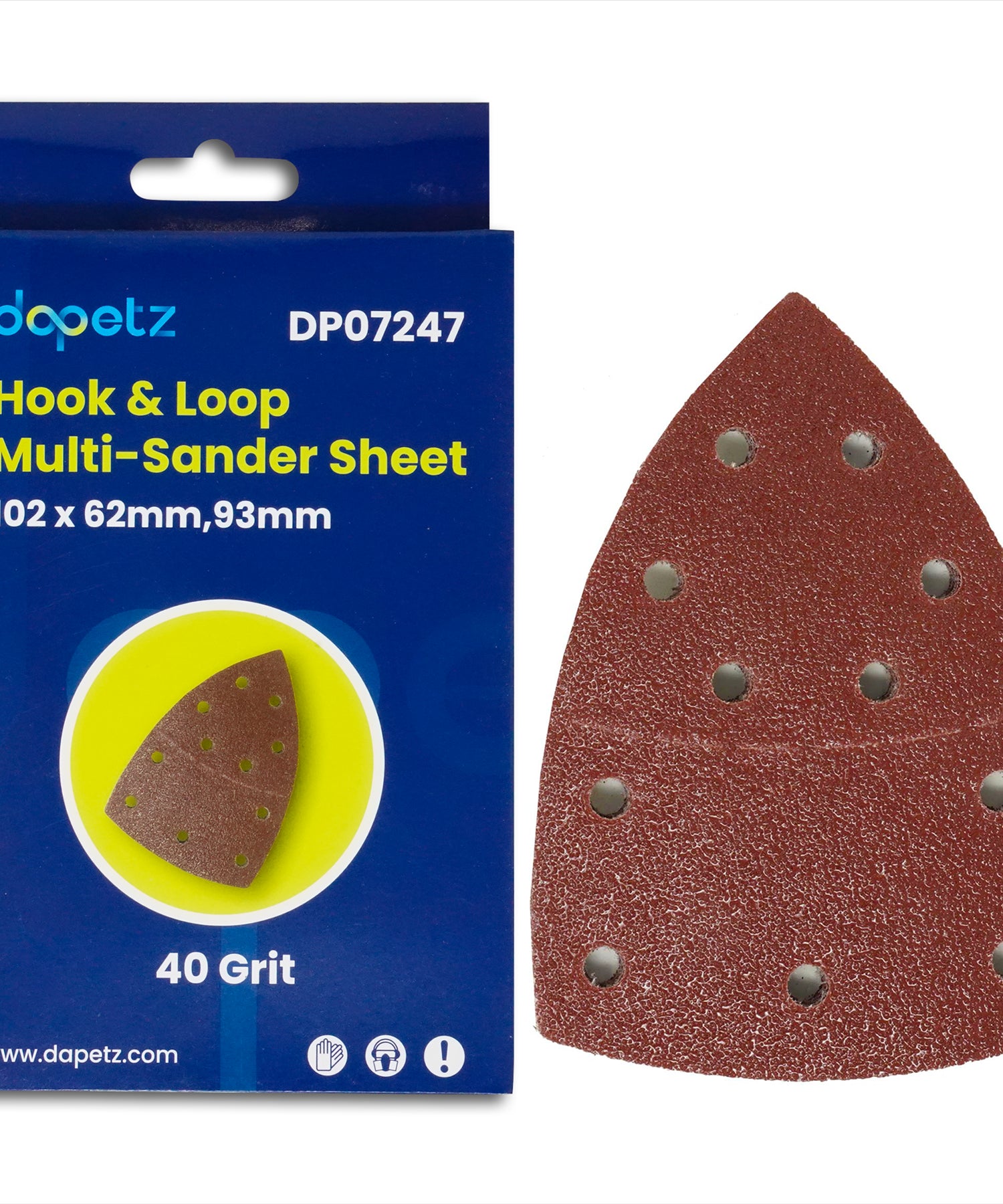(Pack of 10) 40 Grit Hook & Loop Multi-Sander Sheets 102 x 62mm, 93mm, Punched Hole by Dapetz