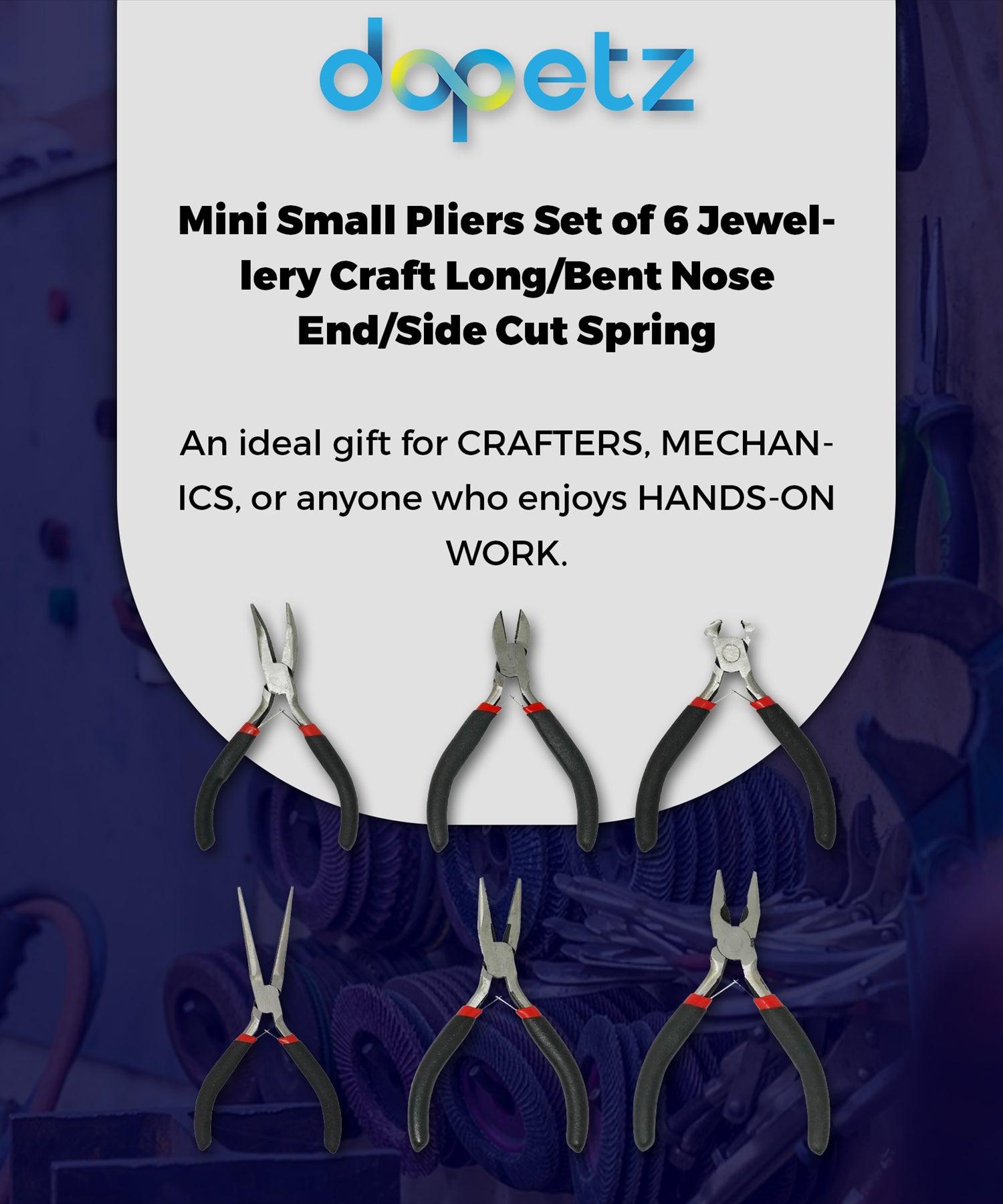 6PCS Mini Pliers Set Combination Long Nose Bent Nose Side End Cutting Tools By Dapetz