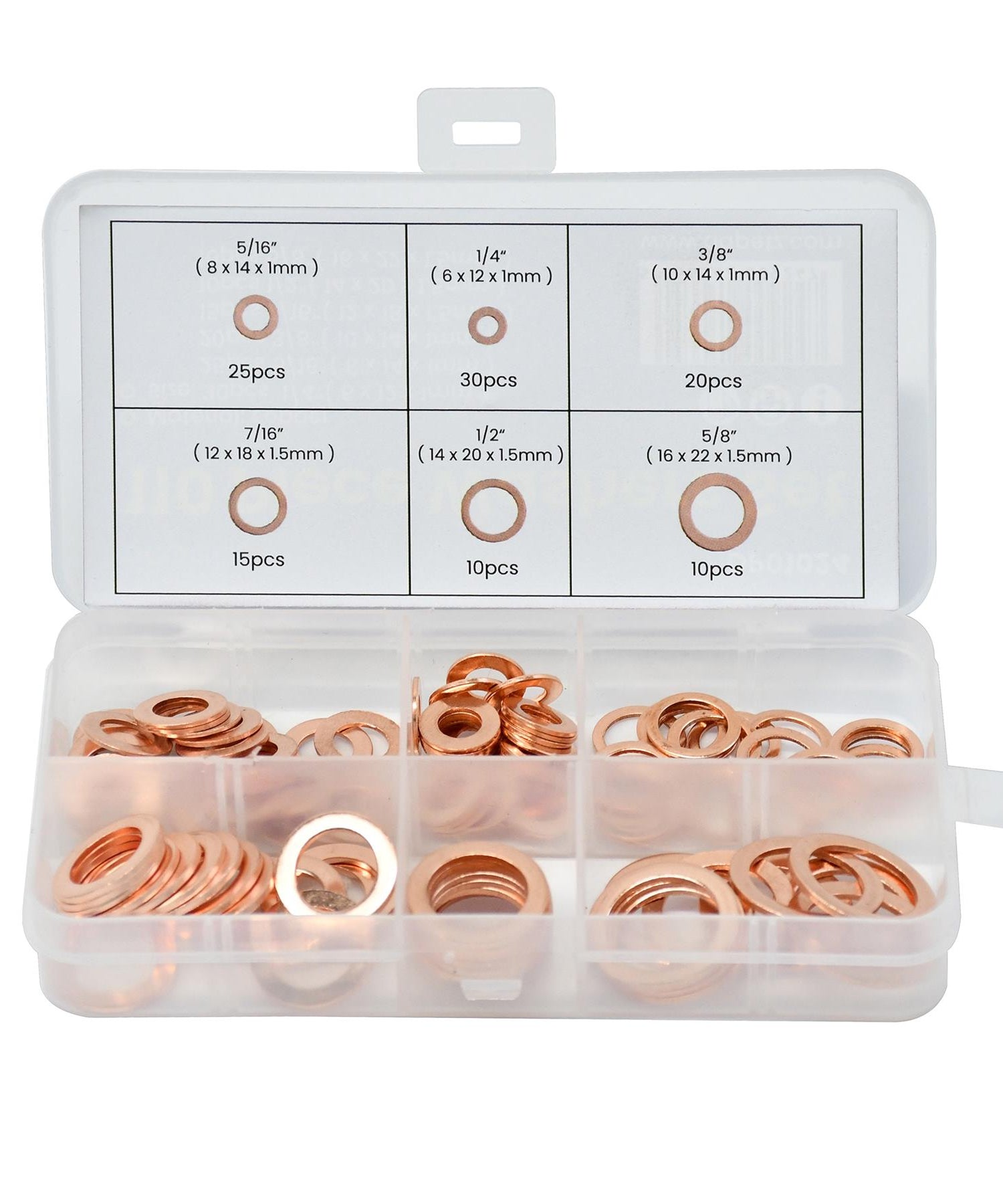 Assorted Box 110 Piece Imperial Washers Solid Copper Sump Plug Washer Set New By Dapetz