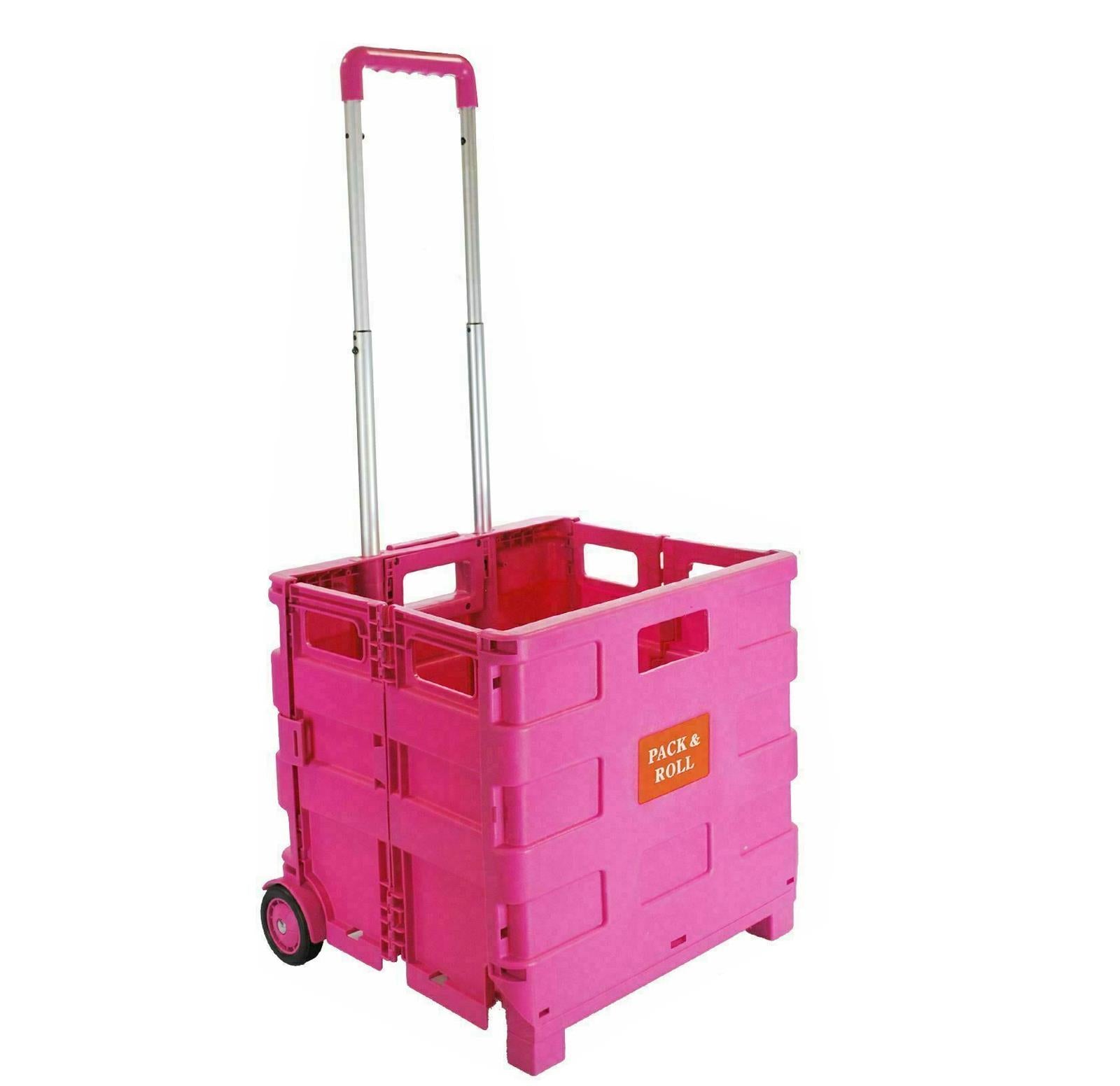 Dapetz Folding Shopping Trolley Foldable Cart Boot Fold Up Storage Box Crate 25kg Load Capacity - Pink