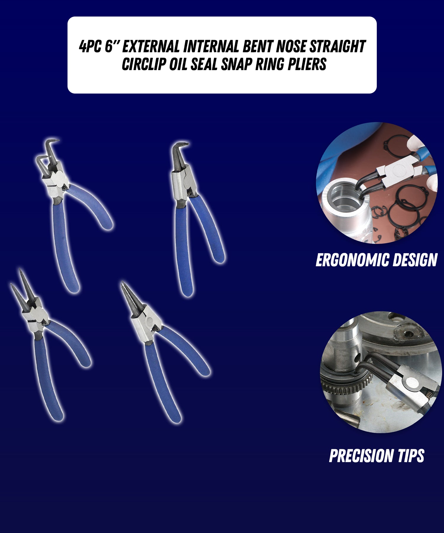 4PCS Circlip Pliers Set 6 Snap Ring Internal External Bent Nose 150mm Tool By Dapetz