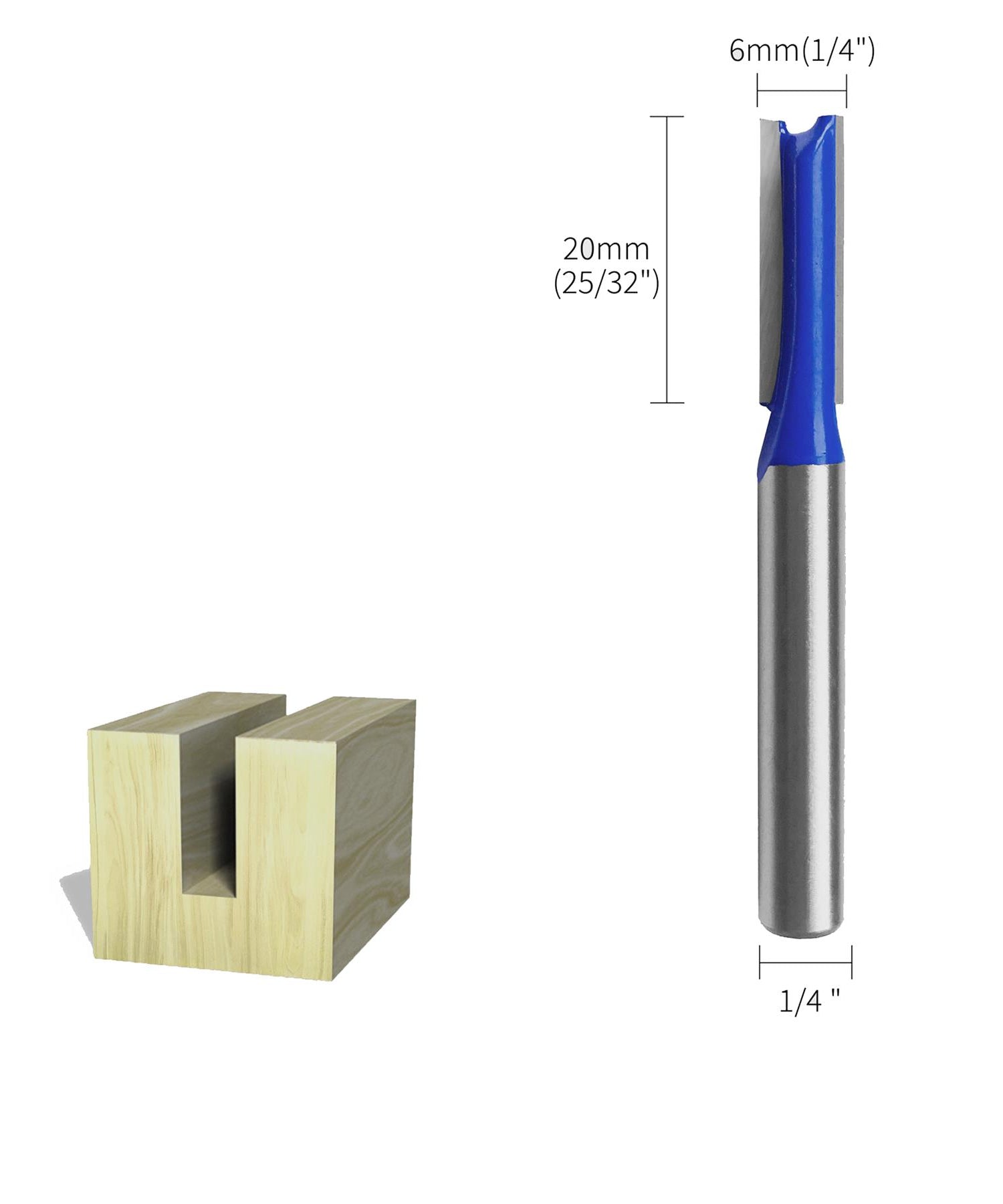 Straight 2 Flute Router Bit Cutter 1/4" Shank Carbide TCT Groove Metric 6 x 20mm
