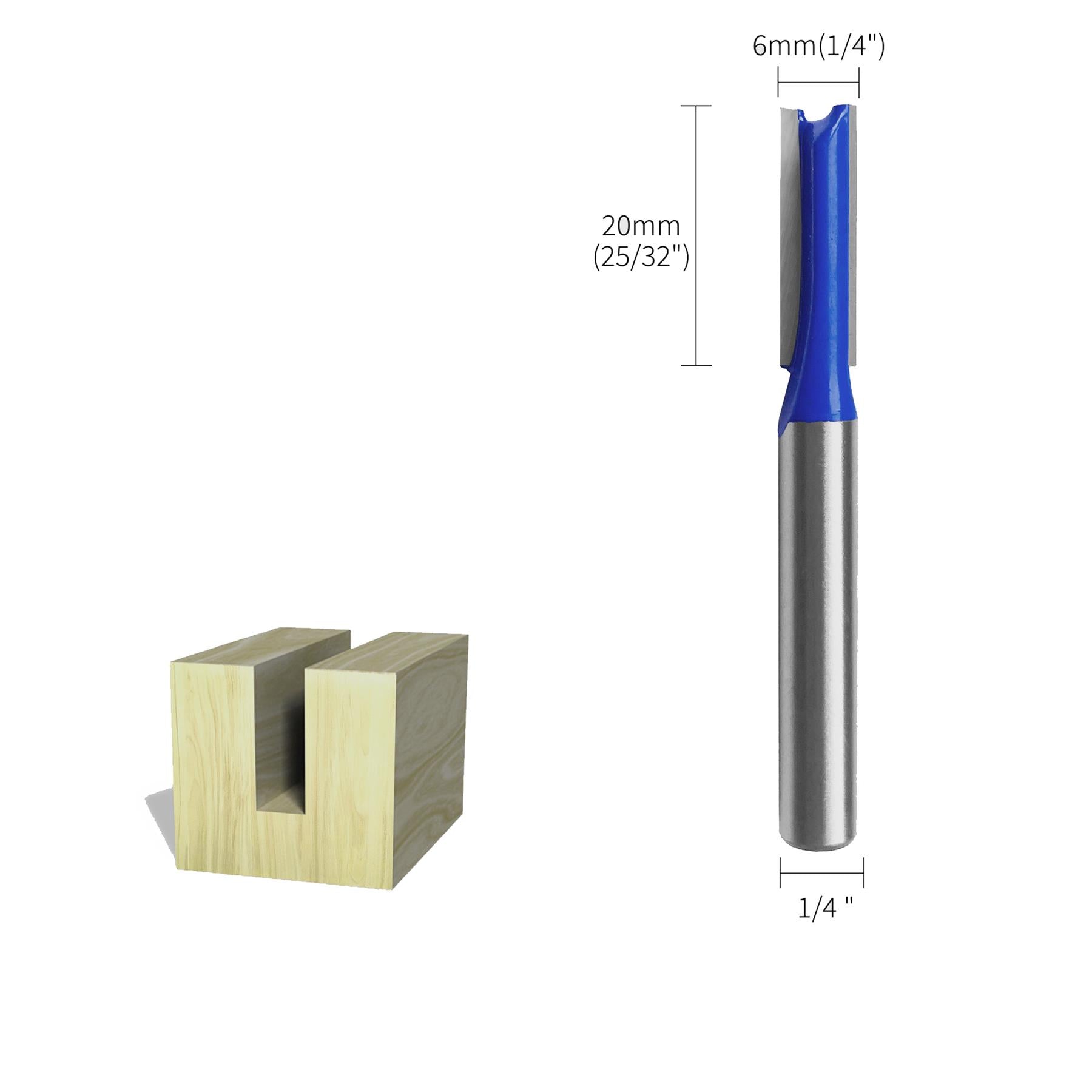 Straight 2 Flute Router Bit Cutter 1/4" Shank Carbide TCT Groove Metric 6 x 20mm