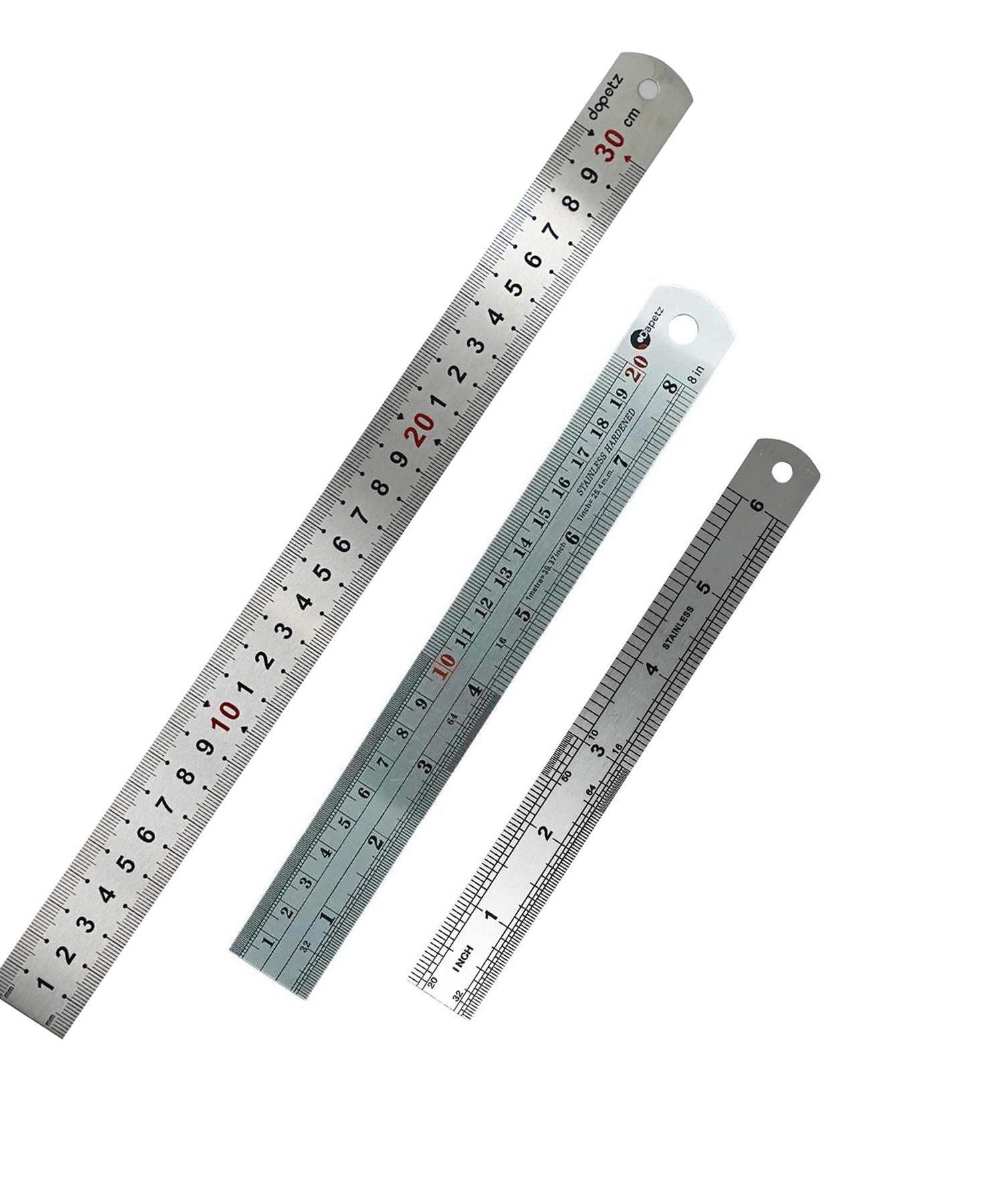 Thick Double Sided Metal Ruler Stainless Steel - 30cm/ 12"/15cm/ 6" & 20cm/ 8" By Dapetz