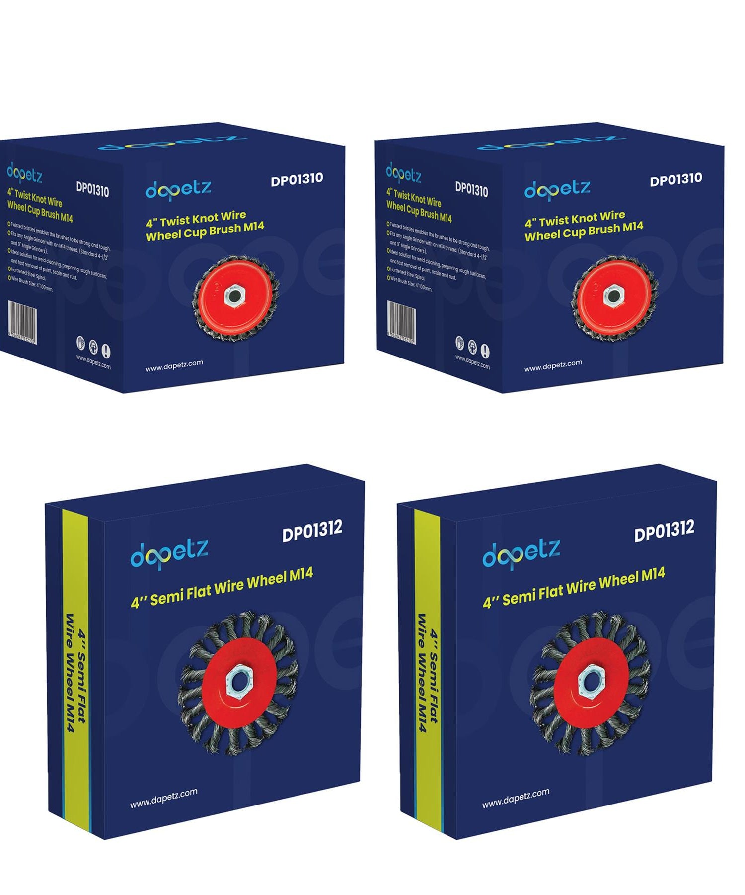 4PCs Twist Knot Semi Flat Wire Wheel Cup Brush Set Kit For 115mm Angle Grinder By Dapetz