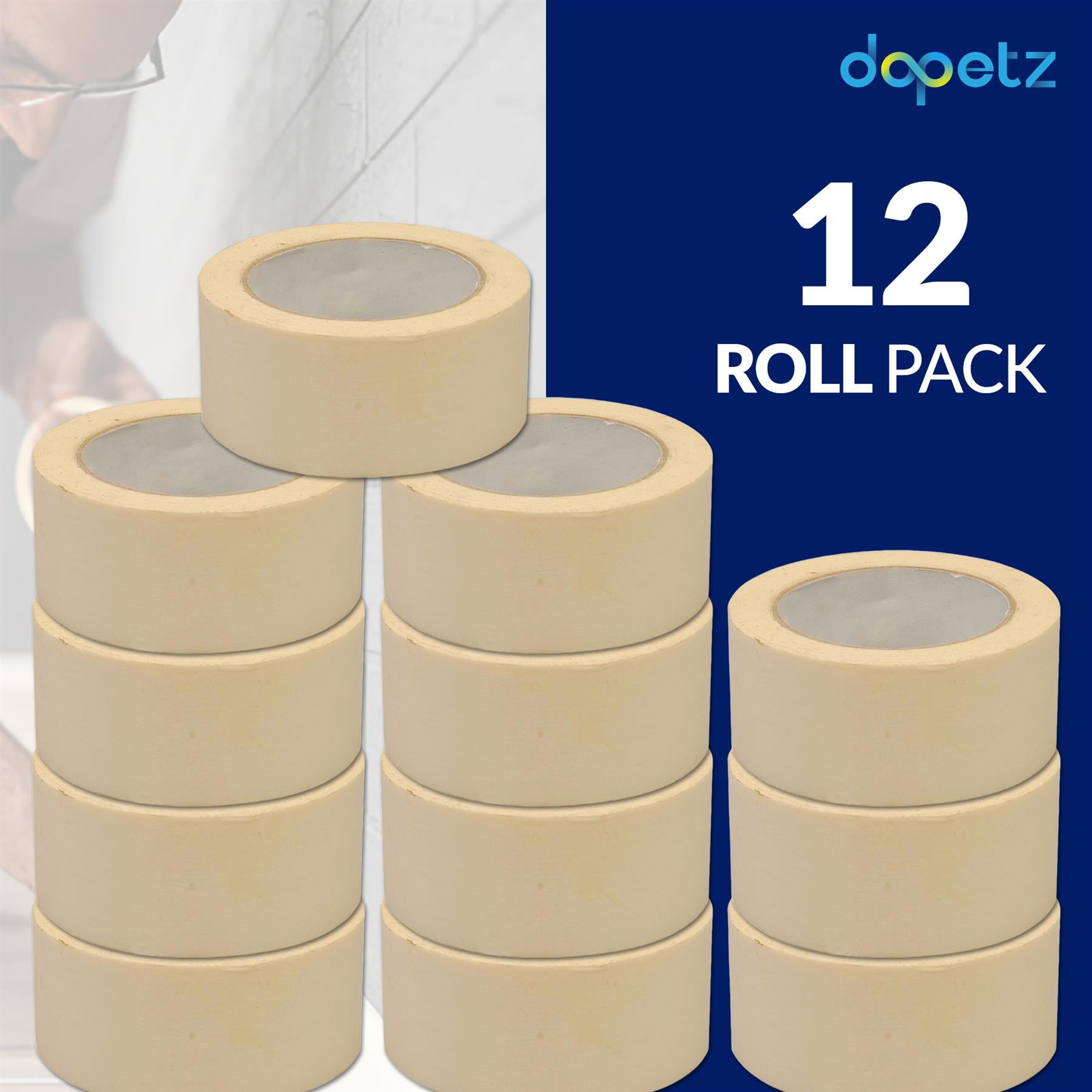 12 Rolls Masking Tape Professional Decorating Painting Extra Wide Mask 75mm x 50m By Dapetz