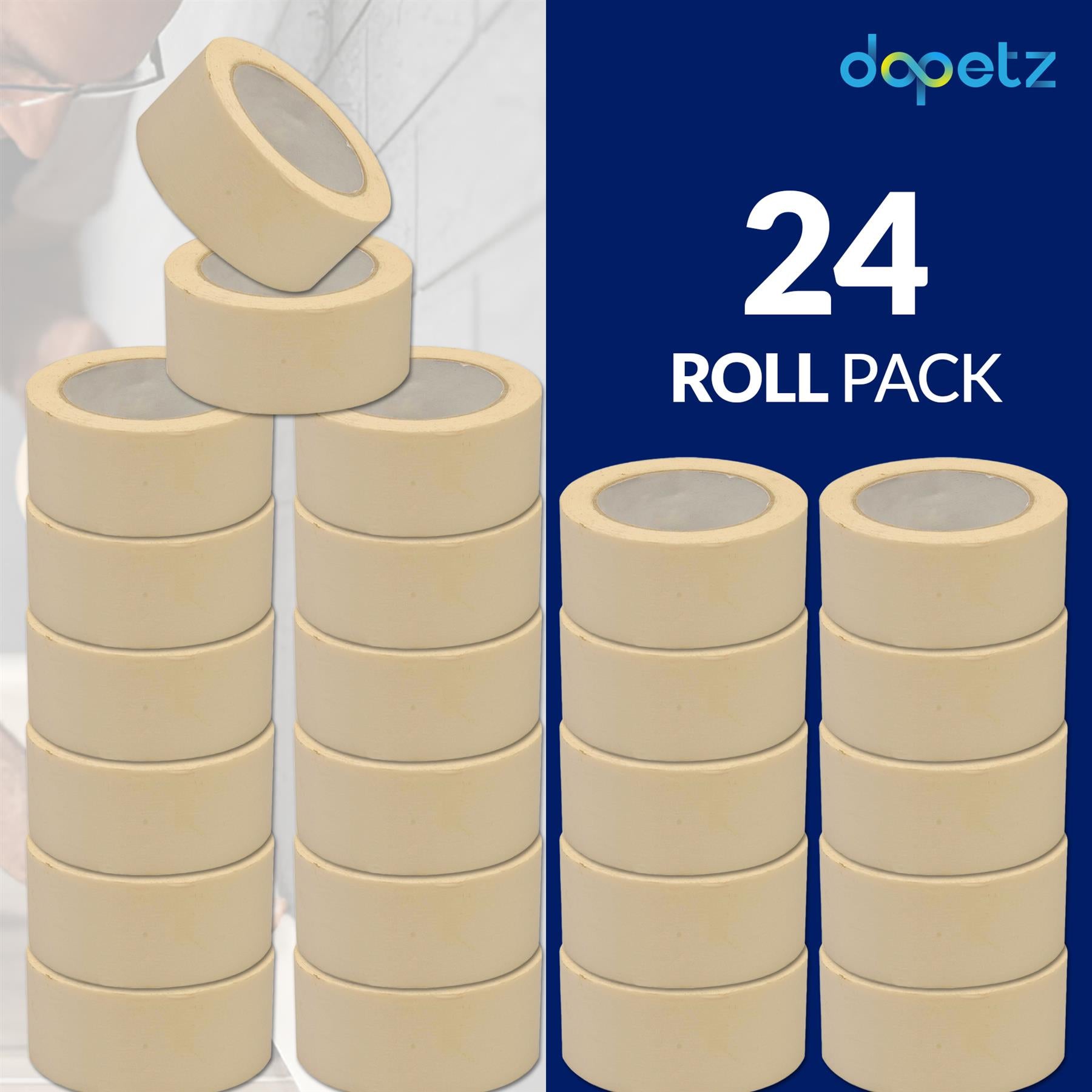 24 Rolls Masking Tape 75mmx50m Multi Purpose Paint Decorate Craft Low Tack DIY By Dapetz