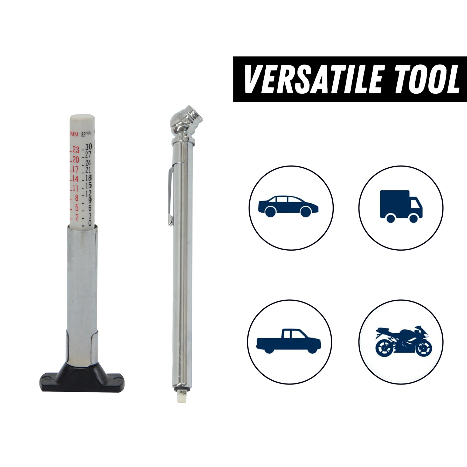 2PCS Tyre Pressure Gauge Safety Kit Include Tyre Tread Depth Gauge Stainless Steel Tyre Depth Measurement Tool For Cars Motorcycles Trucks Buses