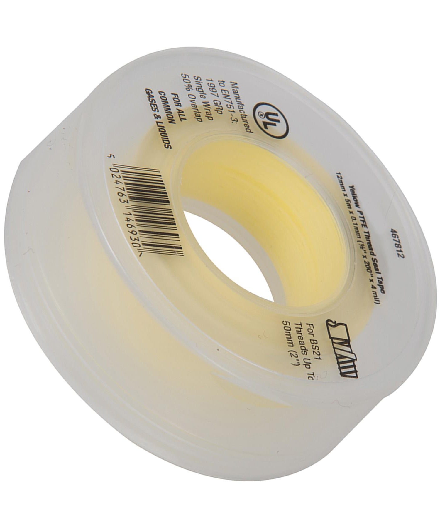 PTFE Gas Thread Seal Tape 12mm x 5m Yellow for LPG, Natural Gas 10 Pack By Dapetz