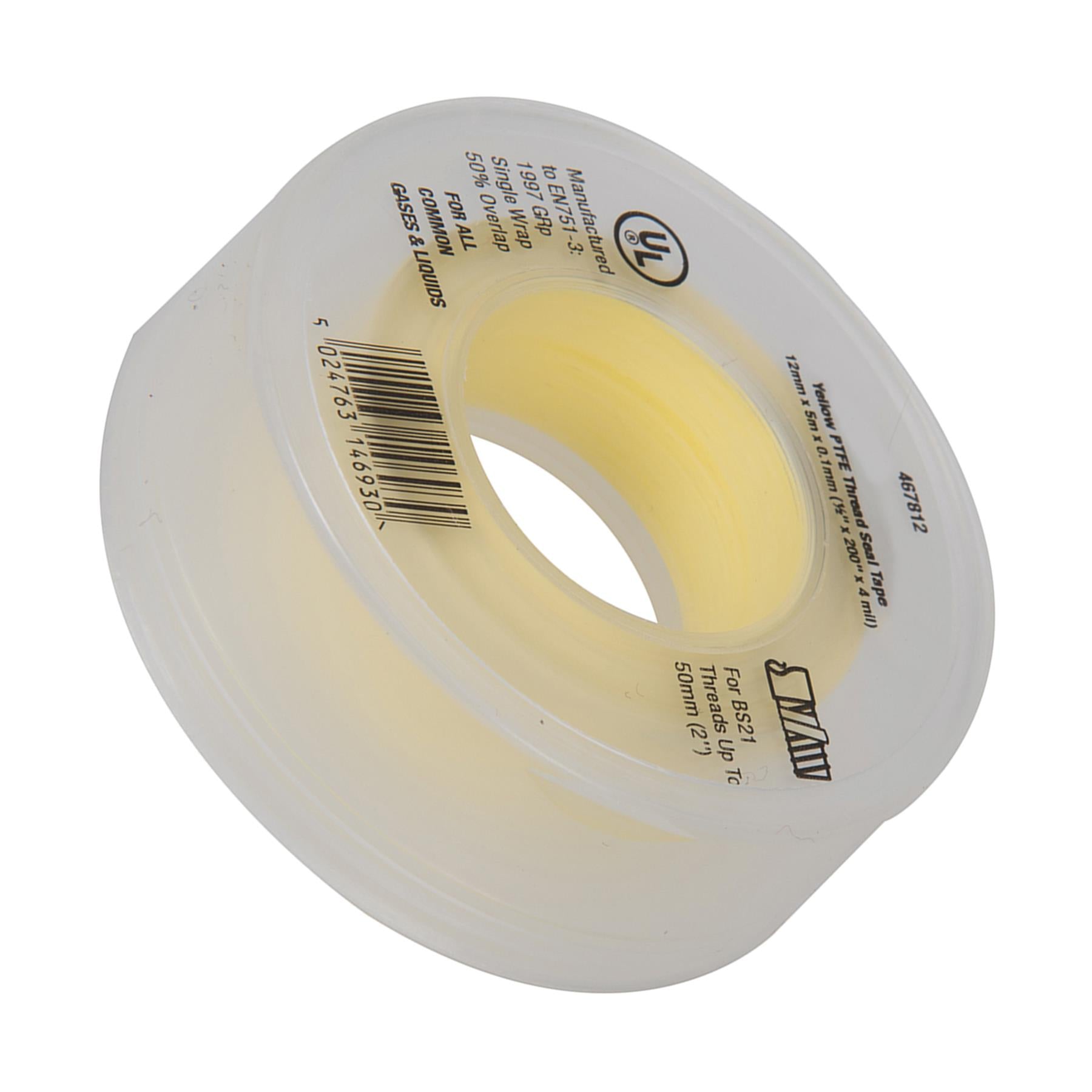 PTFE Gas Thread Seal Tape 12mm x 5m Yellow for LPG, Natural Gas 10 Pack By Dapetz