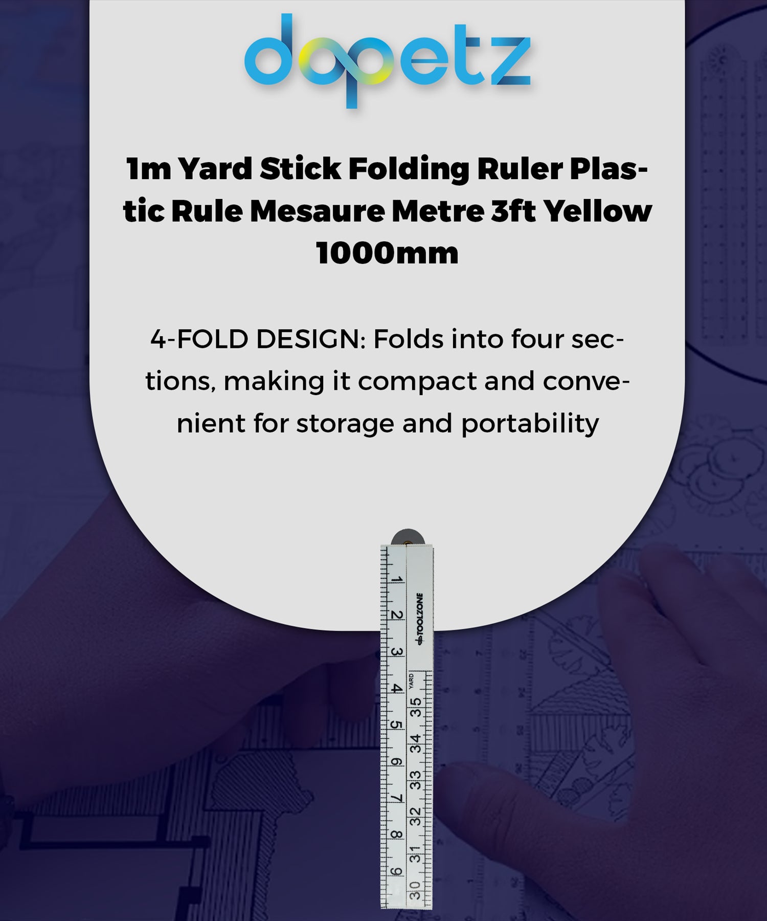 1m Folding Ruler Plastic Rule Measure 3ft Yellow 1000mm