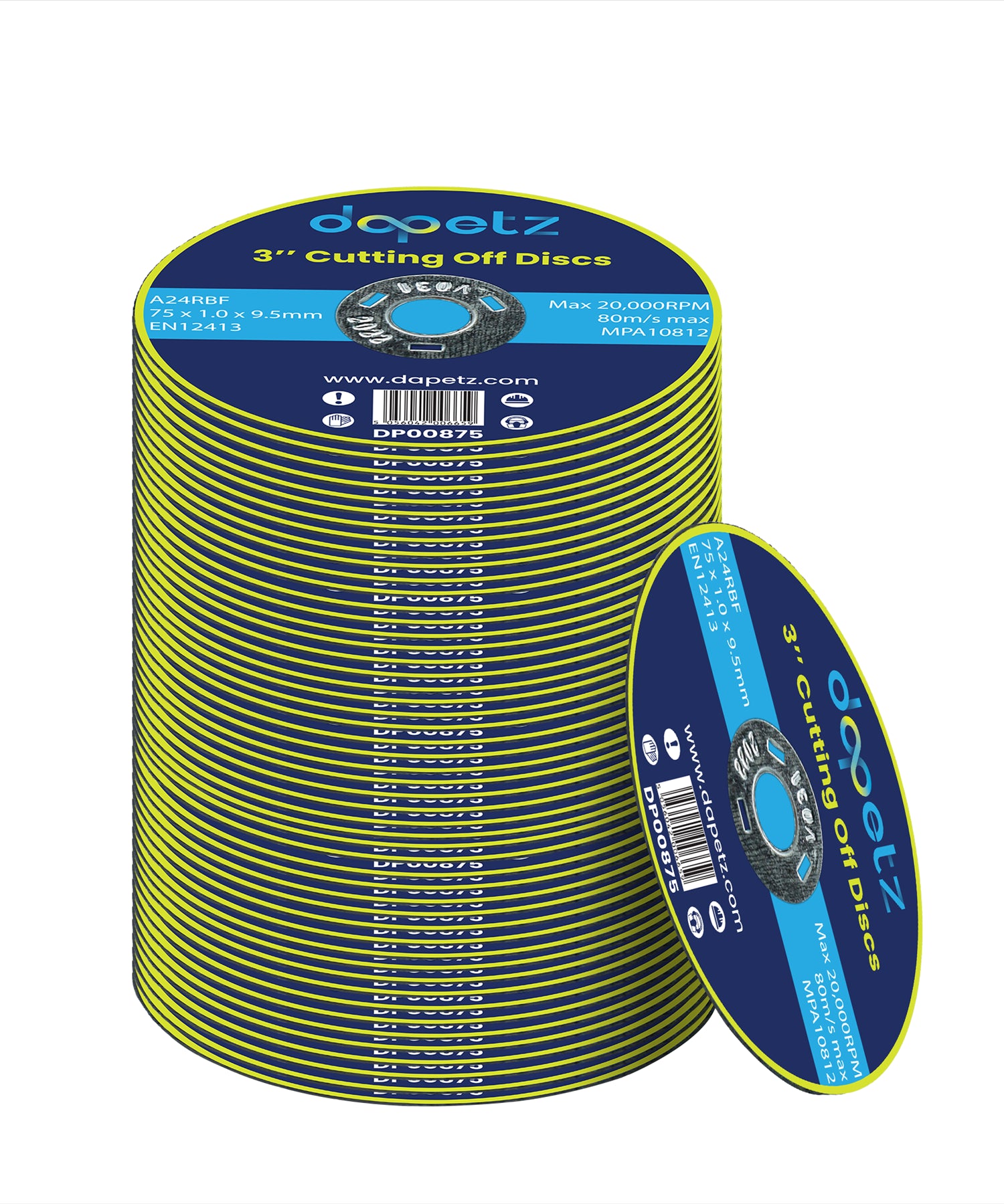 Dapetz Metal Cutting Discs 3" 75mm, Air Cut Off Thin Slitting Discs (Pack of 50)