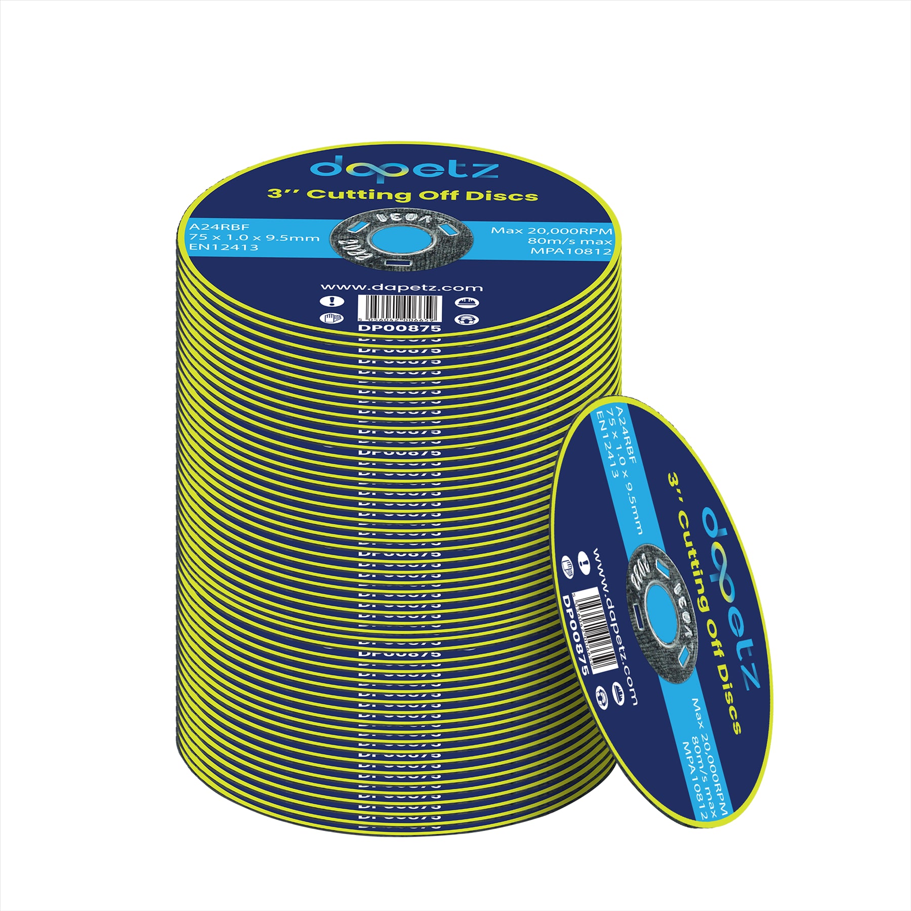 Dapetz Metal Cutting Discs 3" 75mm, Air Cut Off Thin Slitting Discs (Pack of 50)