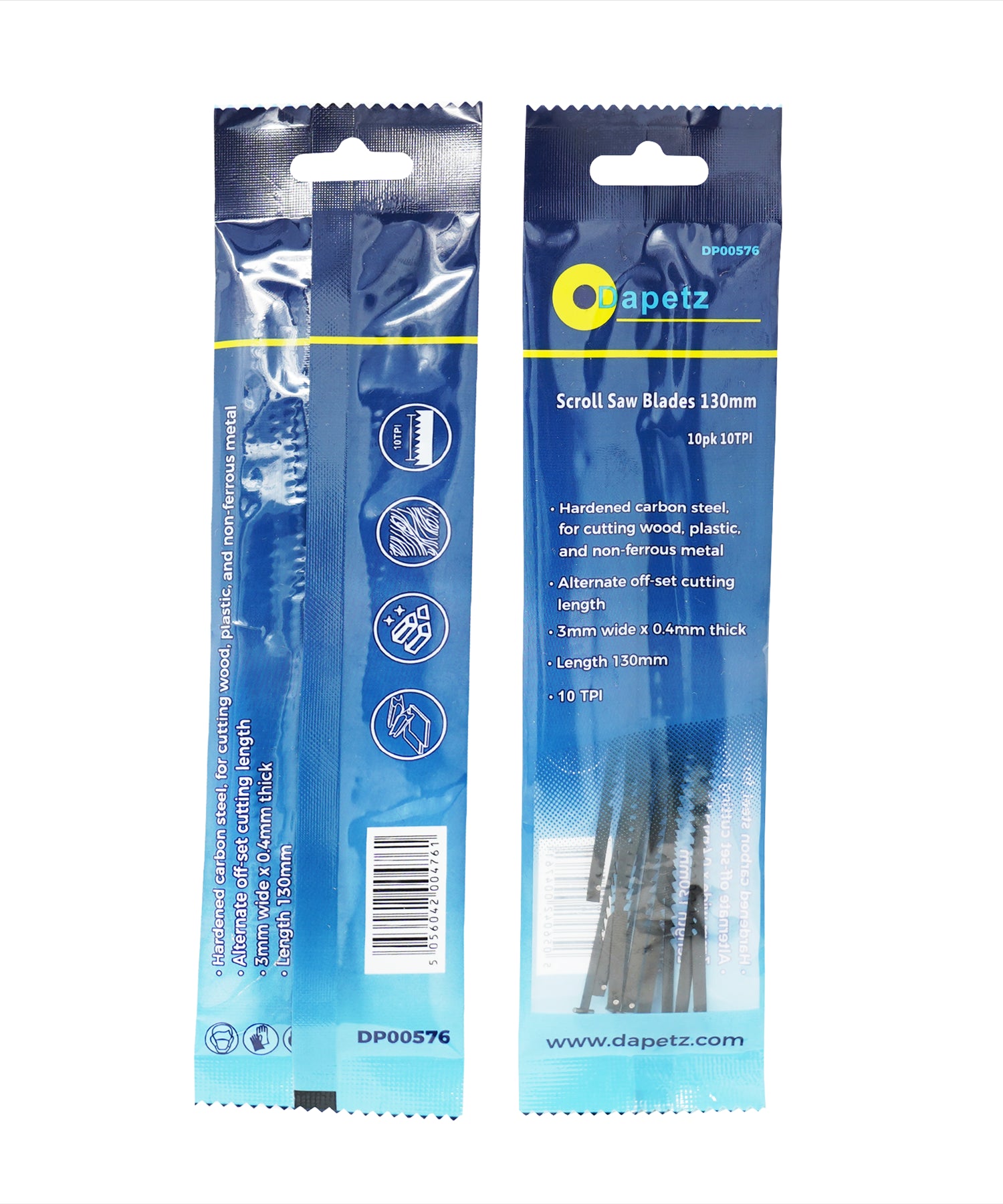 (Pack of 10) Scroll Saw Cutting Blades 10 TPI 130mm Long Pin by Dapetz