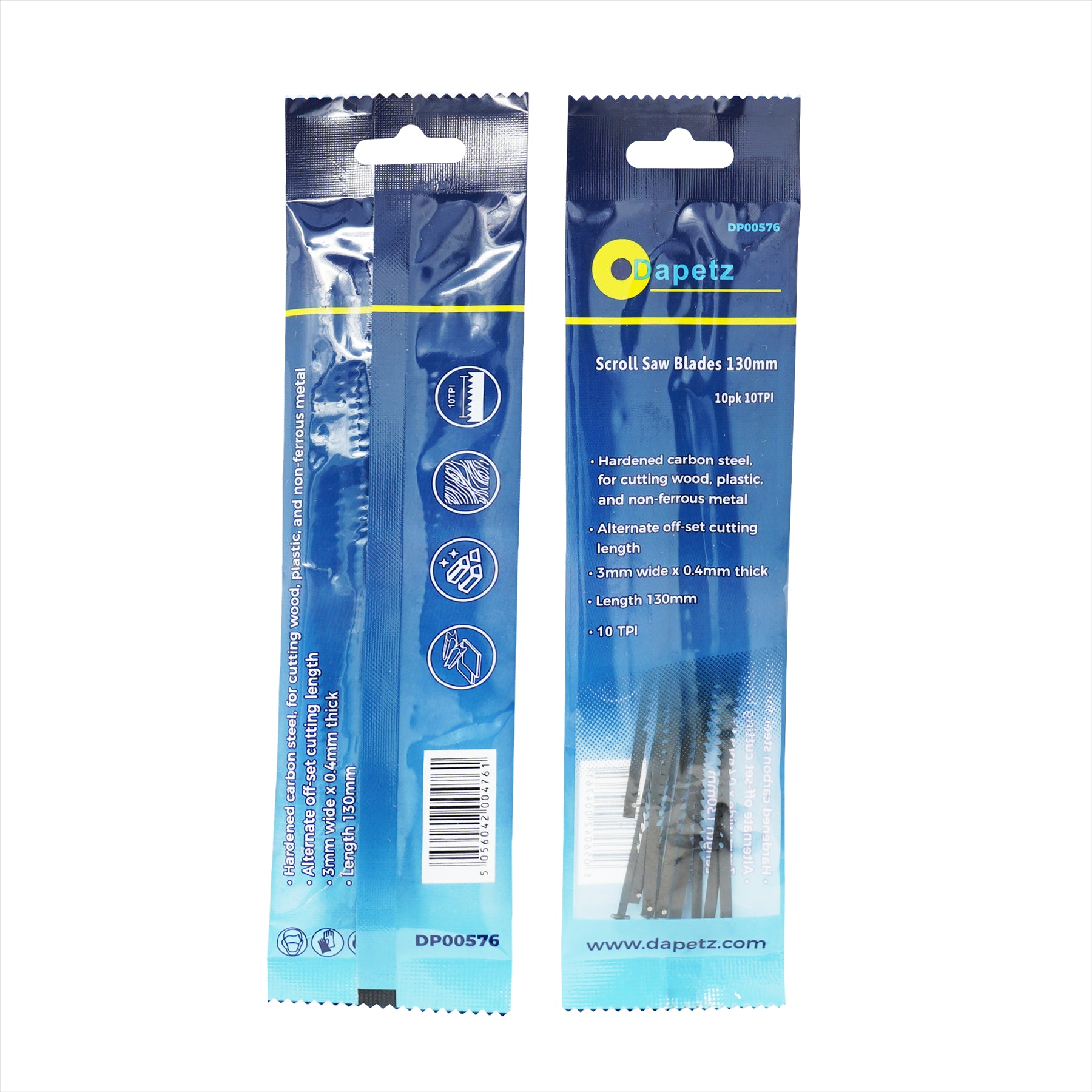 (Pack of 10) Scroll Saw Cutting Blades 10 TPI 130mm Long Pin by Dapetz