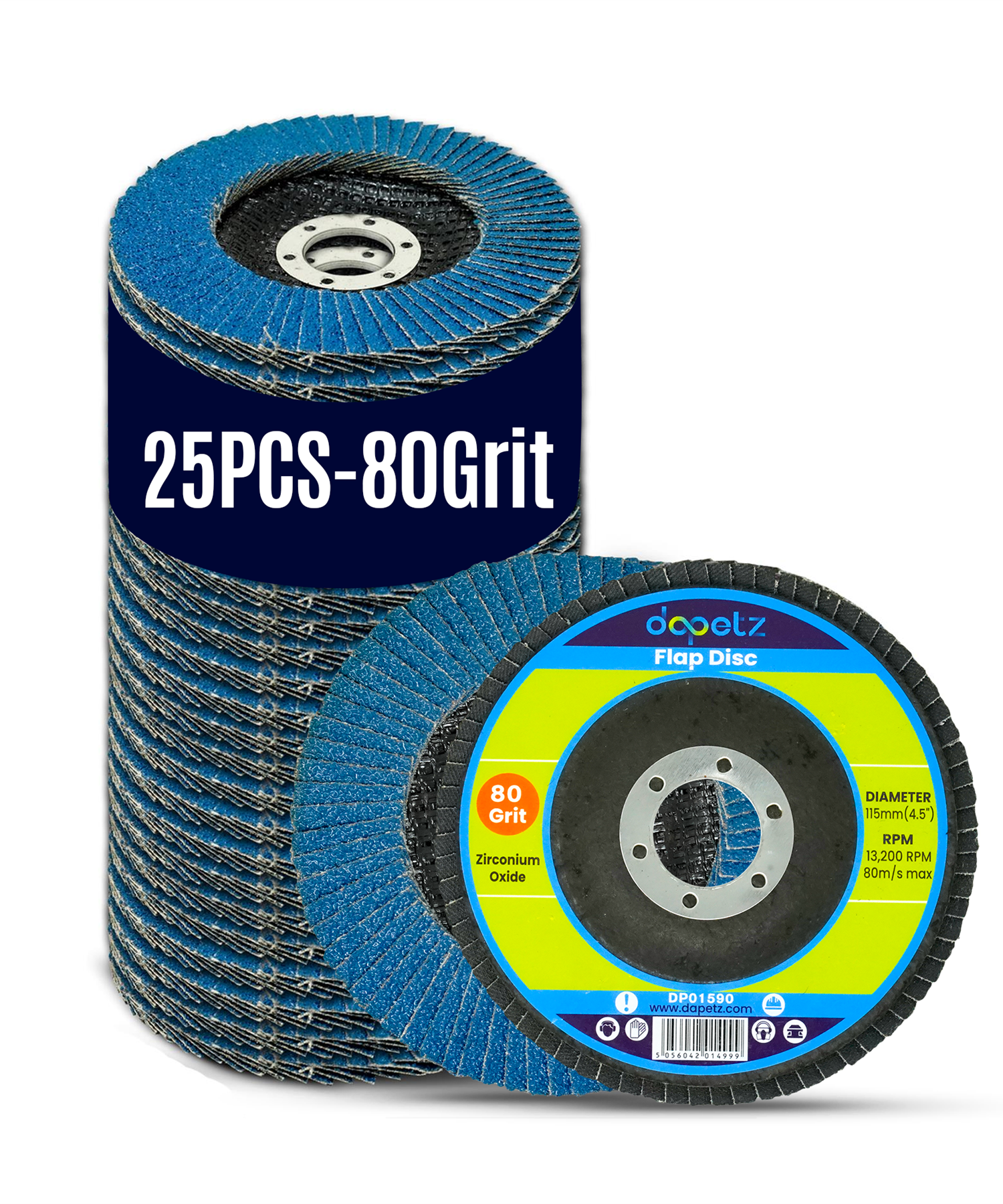 25pcs Flap Grinding Sanding Discs 115mm 4.5" 80 Grit Zirconium Oxide By Dapetz