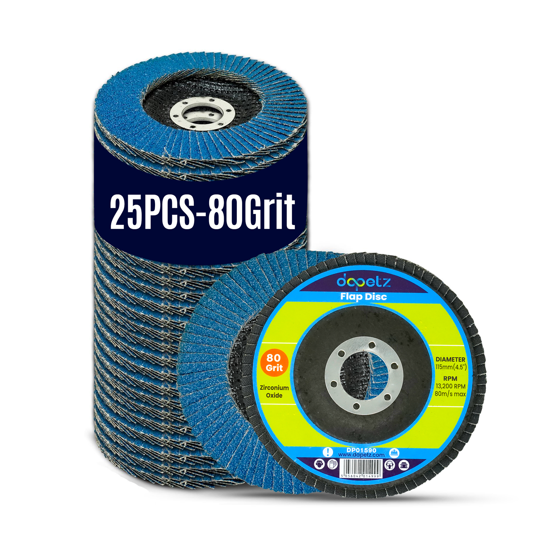 25pcs Flap Grinding Sanding Discs 115mm 4.5" 80 Grit Zirconium Oxide By Dapetz