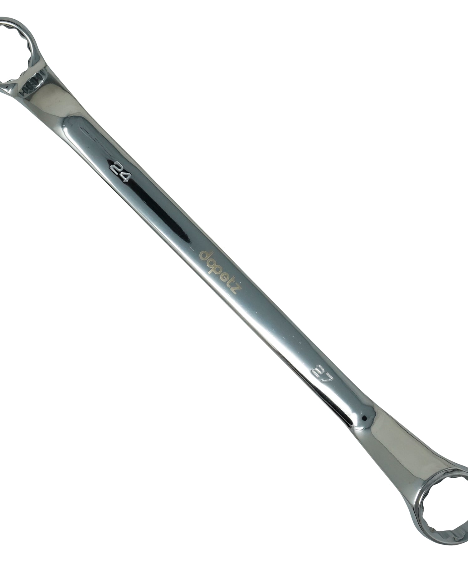 24mm - 27mm Deep Offset Bi-Hex Swan Neck Ring Spanner Wrench Metric Polished Crv