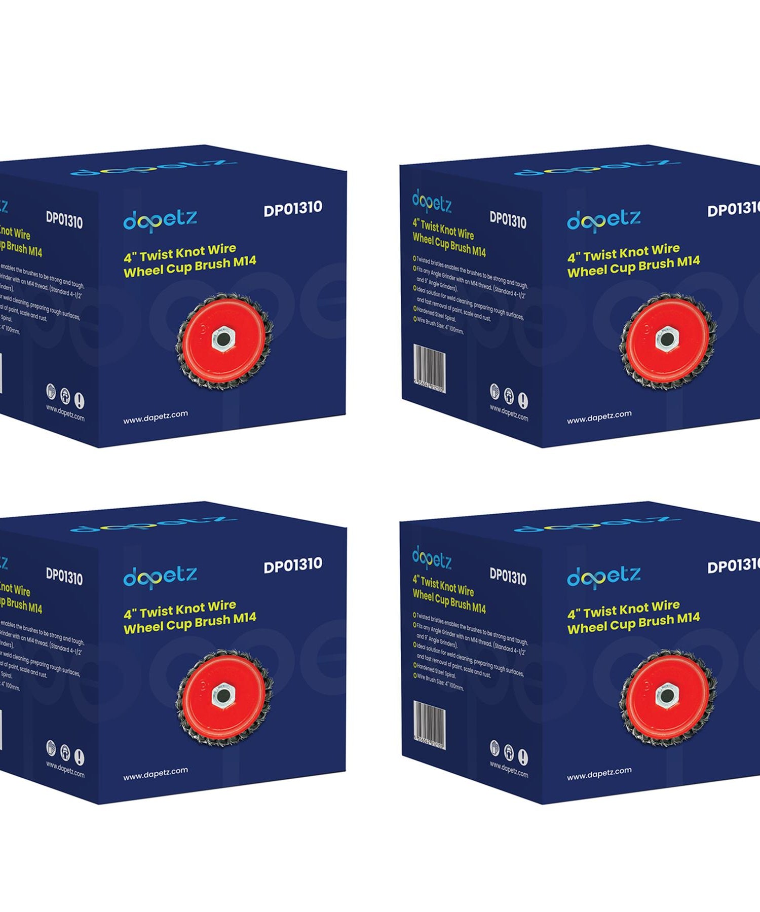 Twist Knot Wire Wheel Cup Brush 4" M14 for 4 1/2" 110mm Angle Grinder 4 Pack By Dapetz