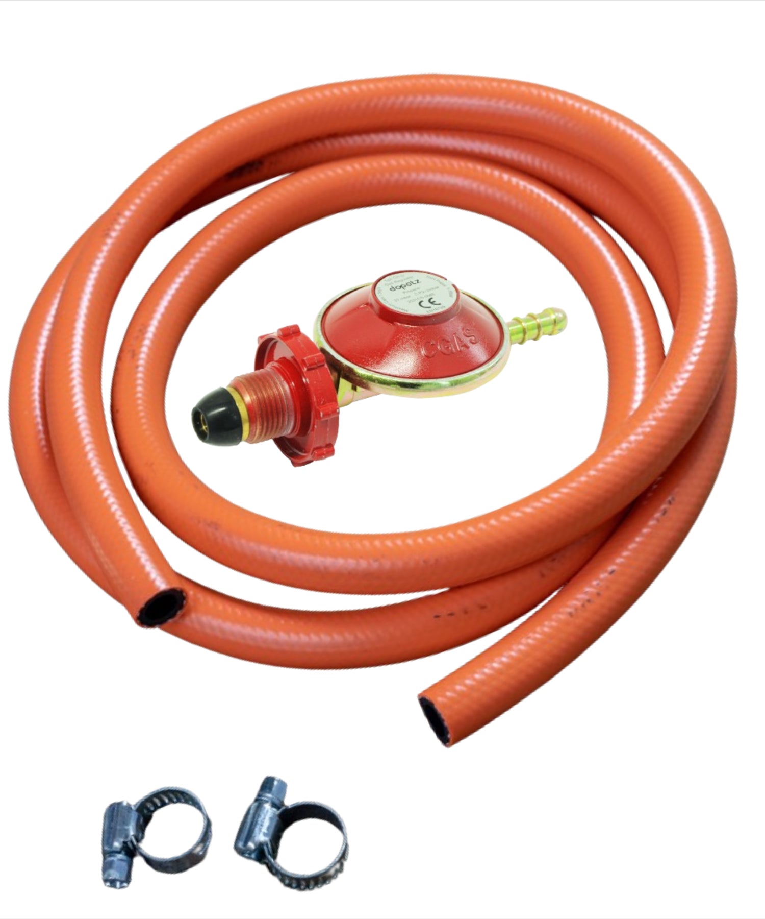 Hand Wheel Propane Gas Regulator Kit 2 Metre 8mm ID Hose Pipe And 2 Clips 37mbar