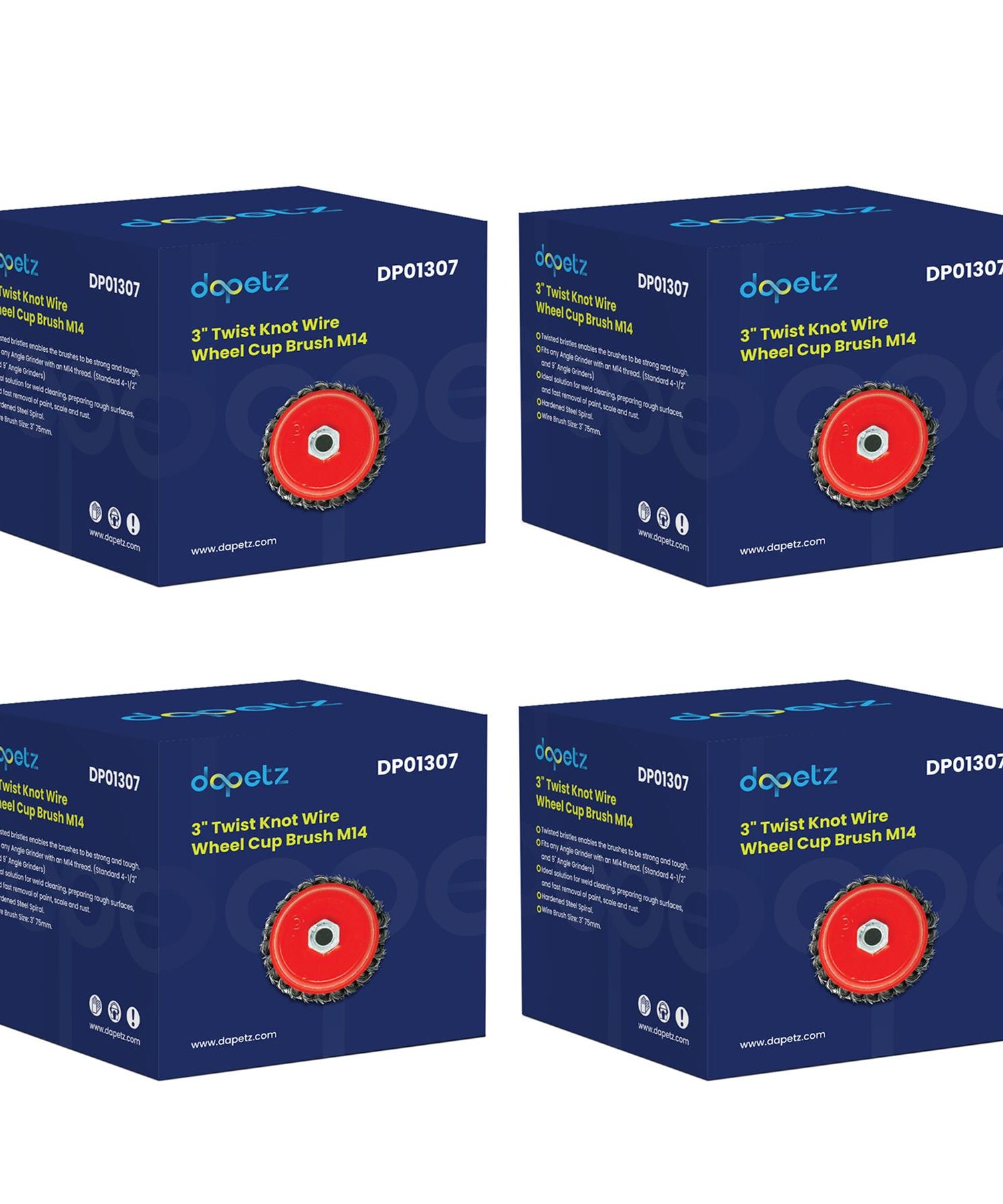 4PCs Twist Knot Wire Wheel Cup Brush Set for Angle Grinder 3" M14 Crew By Dapetz