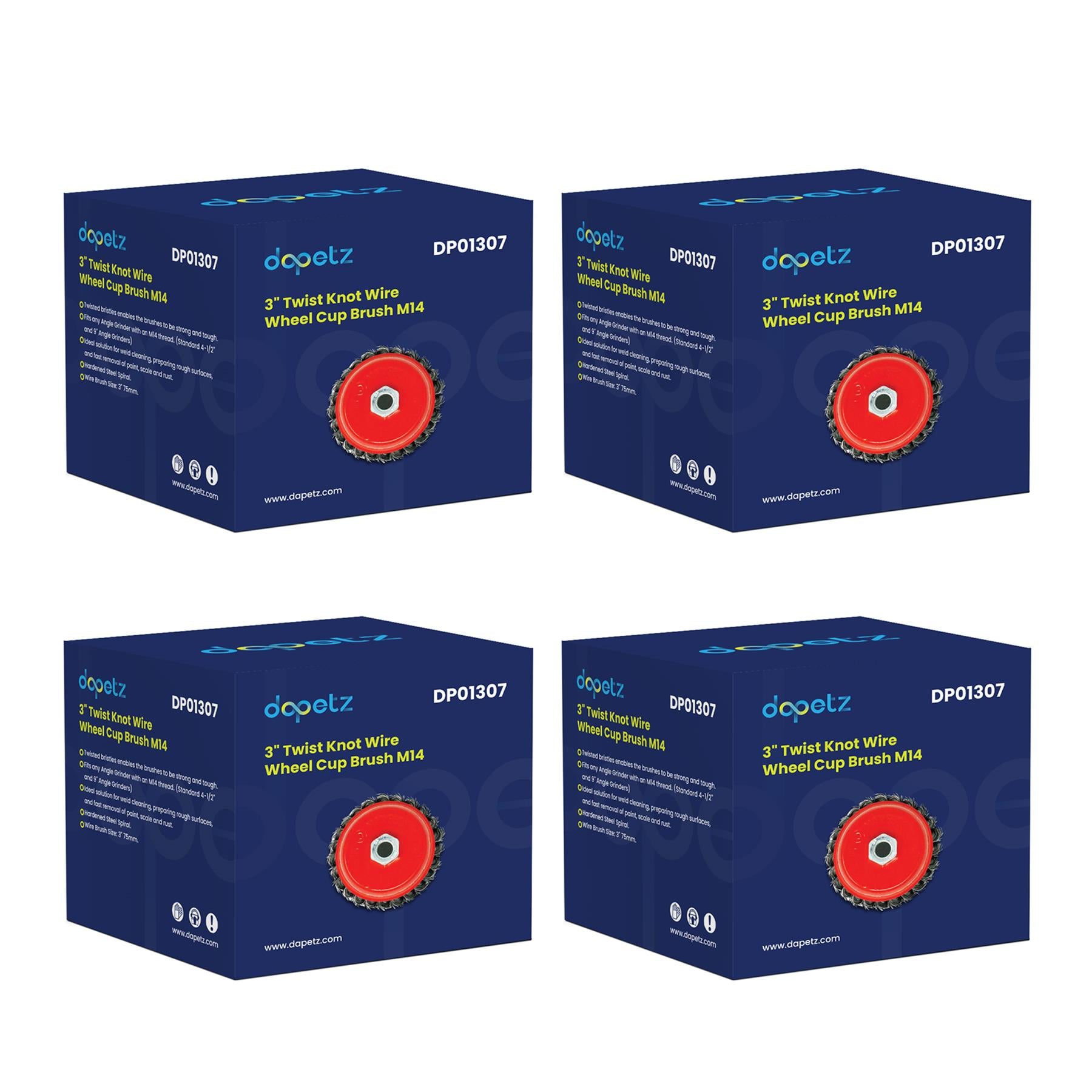 4PCs Twist Knot Wire Wheel Cup Brush Set for Angle Grinder 3" M14 Crew By Dapetz