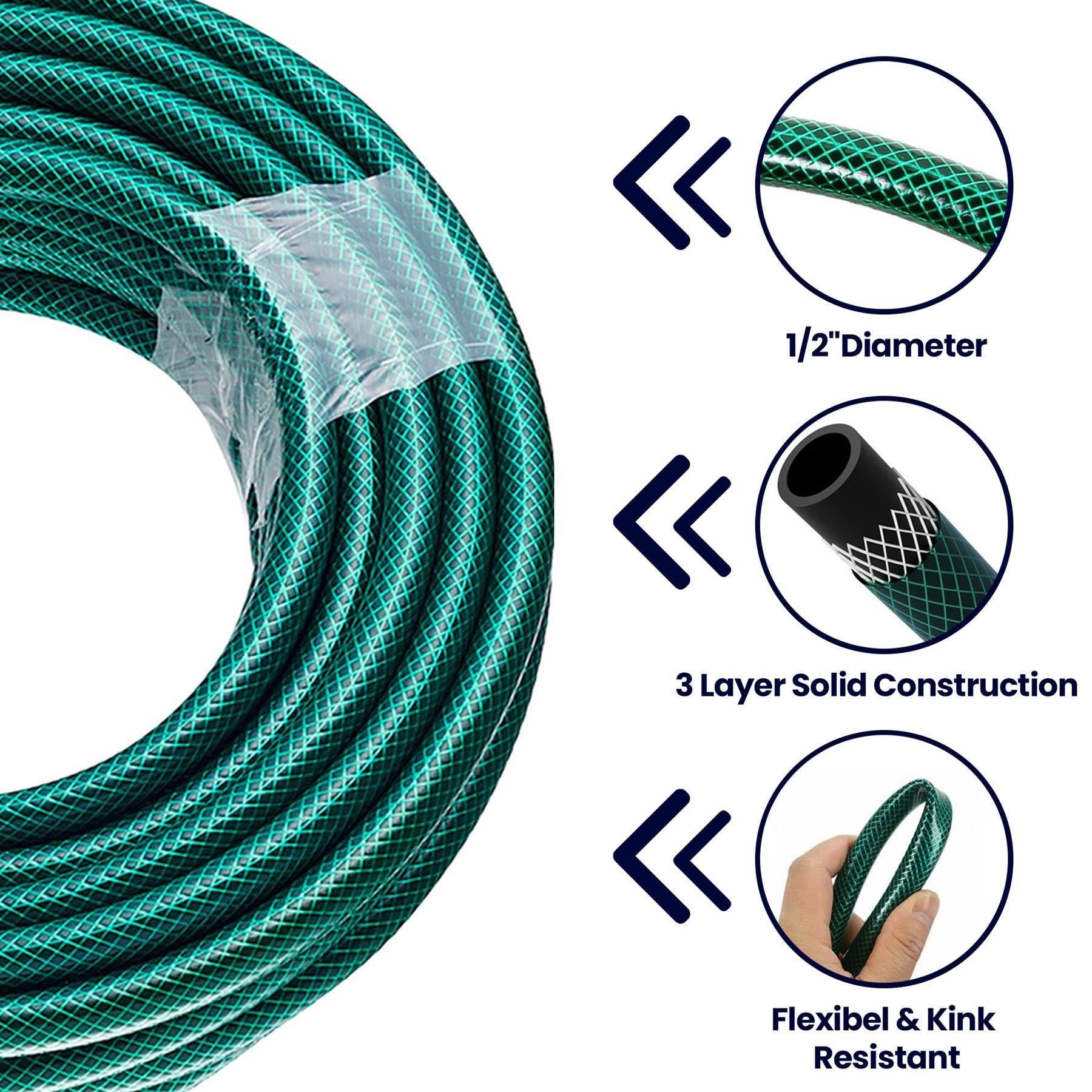 50m Garden Hose Pipe With Spray Gun Set PVC Watering Hose Green By Dapetz