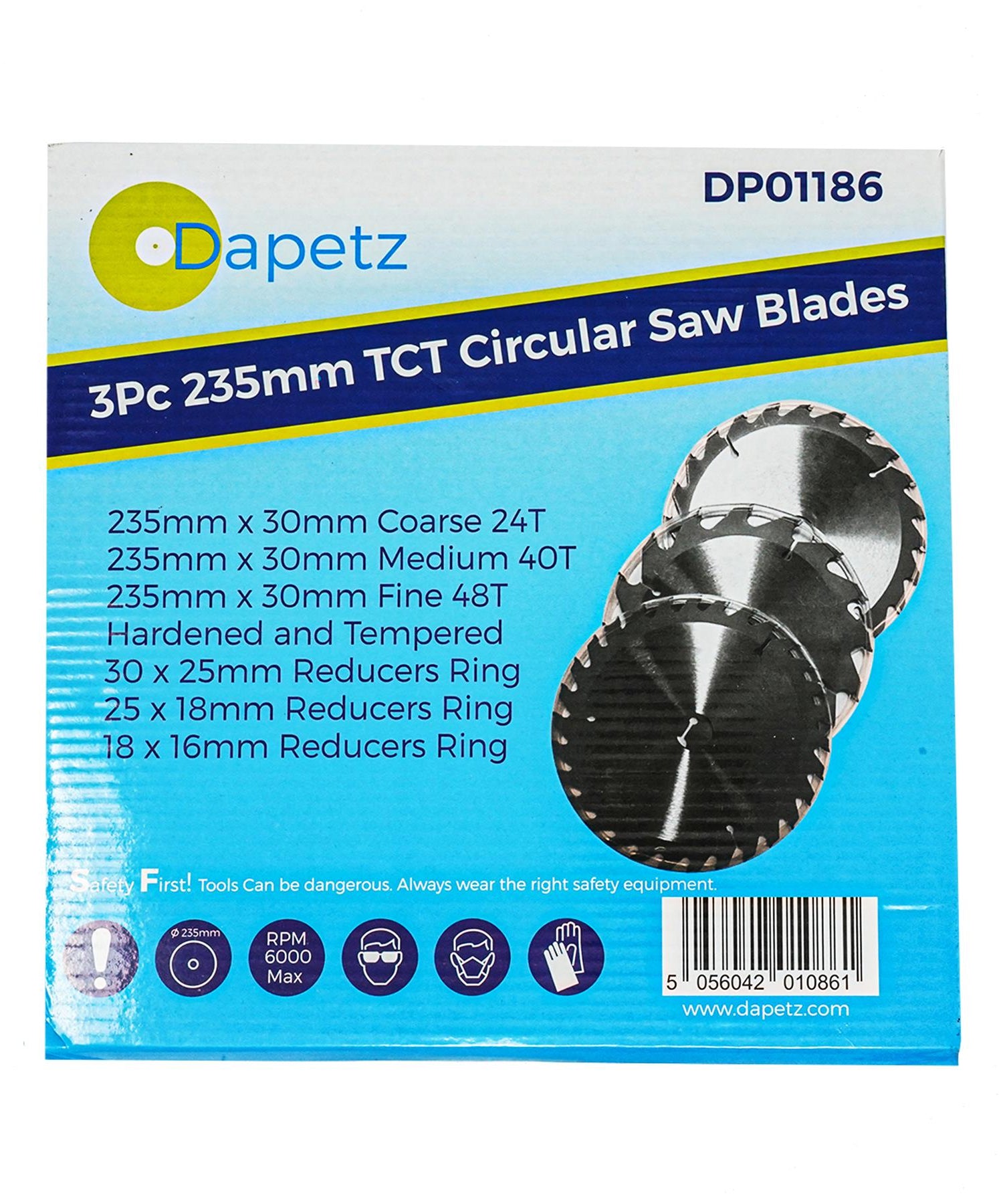 (Pack of 3) Circular Saw Blades 235mm Dia | 24, 40 & 48 Teeth 30mm Bore TCT Saw Disc for Wood by Dapetz