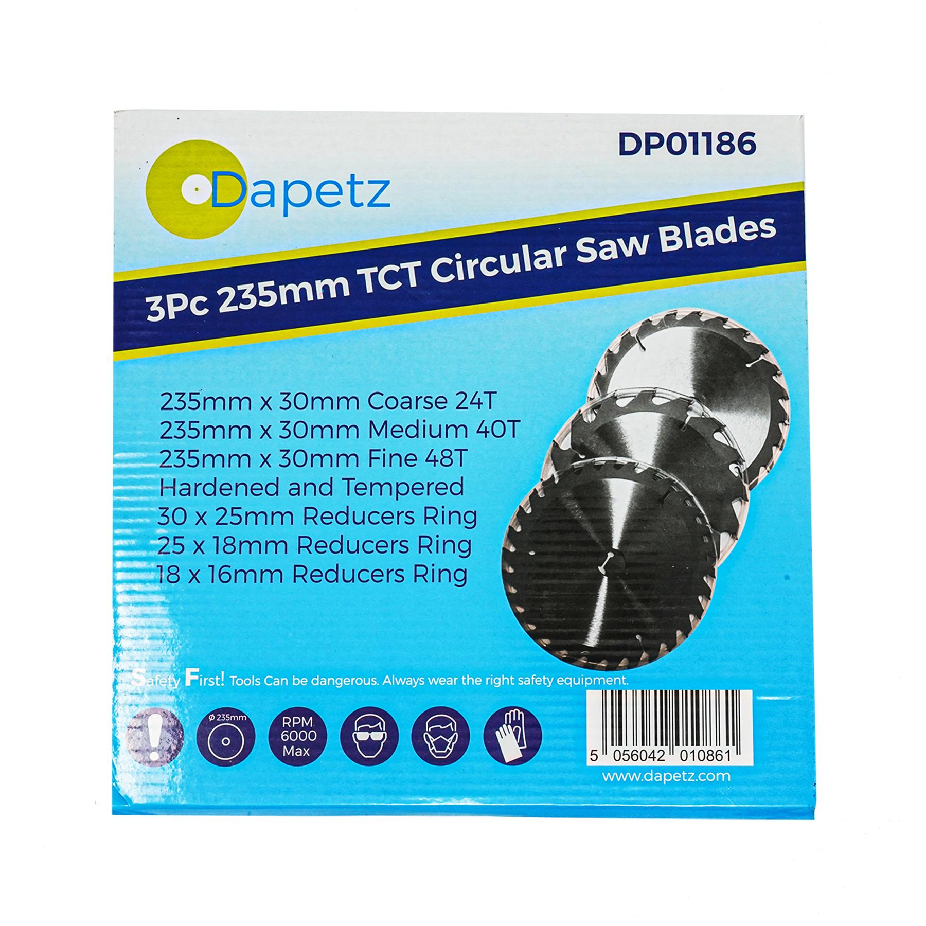 (Pack of 3) Circular Saw Blades 235mm Dia | 24, 40 & 48 Teeth 30mm Bore TCT Saw Disc for Wood by Dapetz
