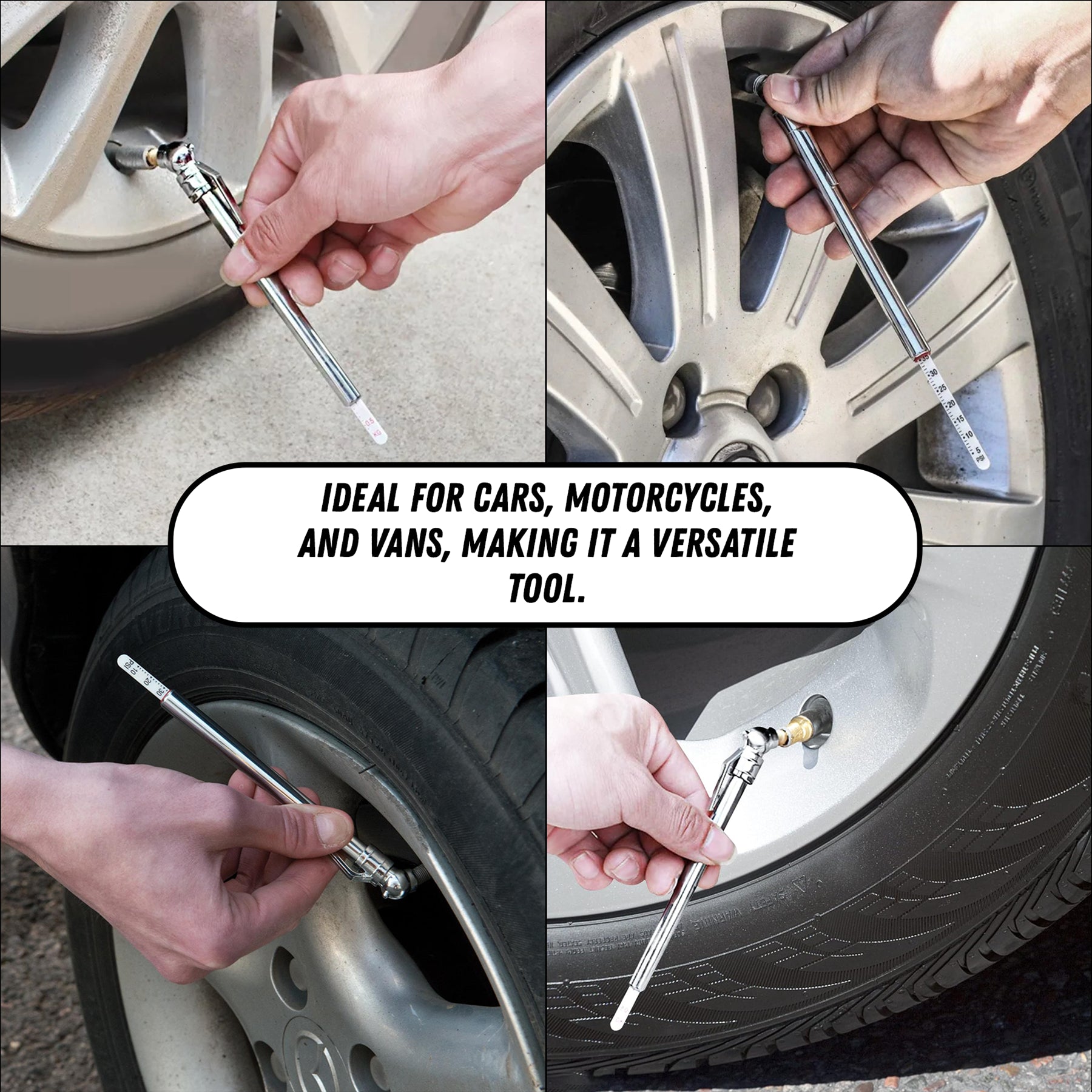 2PCS Tyre Pressure Gauge Safety Kit Include Tyre Tread Depth Gauge Stainless Steel Tyre Depth Measurement Tool For Cars Motorcycles Trucks Buses