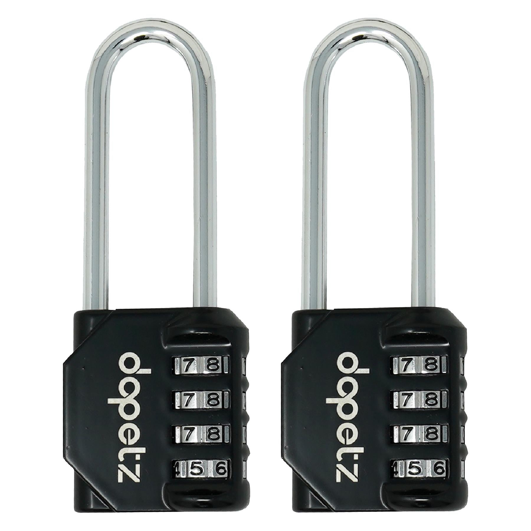 (Pack of 2) Combination Padlock Long Shackle 4 Digit Lock | Locker, Gym, Bag, Travel, Suitcase by Dapetz